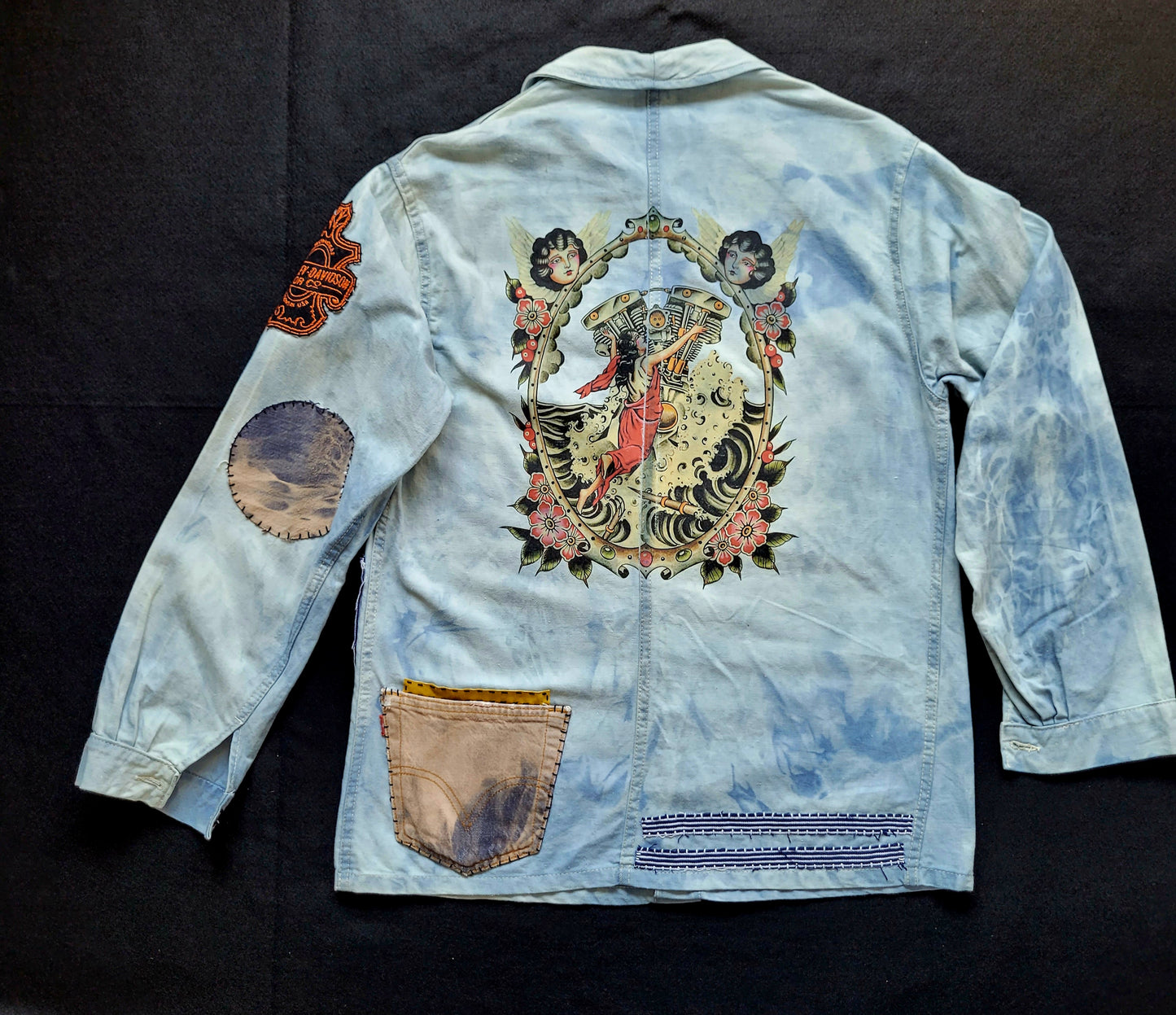 Veste de Travail française personnalisée "The angels and the motorcycle " TATTOO OLD SCHOOL - PUNK & COTON