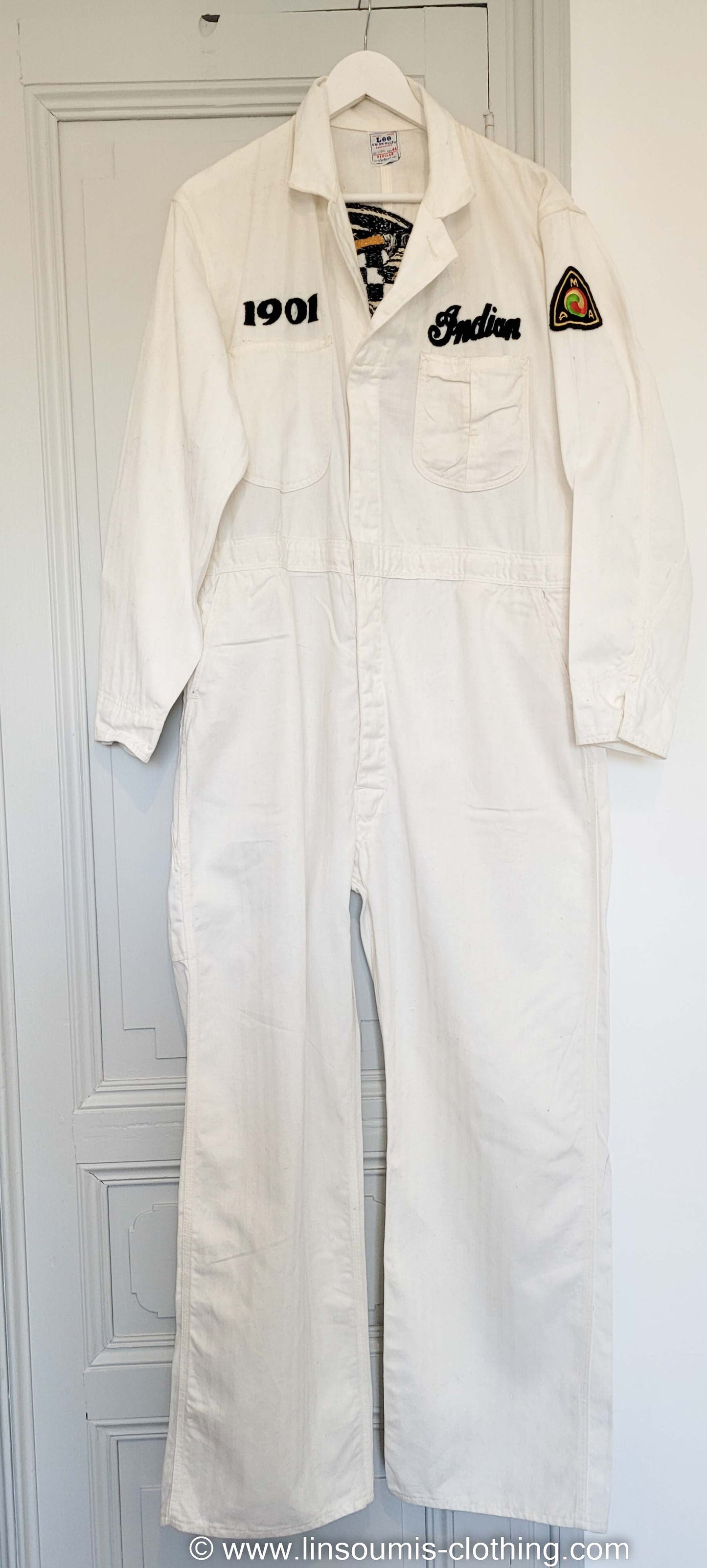 Coverall 40's LEE UNION-ALLS HBT hand embroidered chainstitch method combinaison  brodée à la main INDIAN - L'Insoumis Clothing