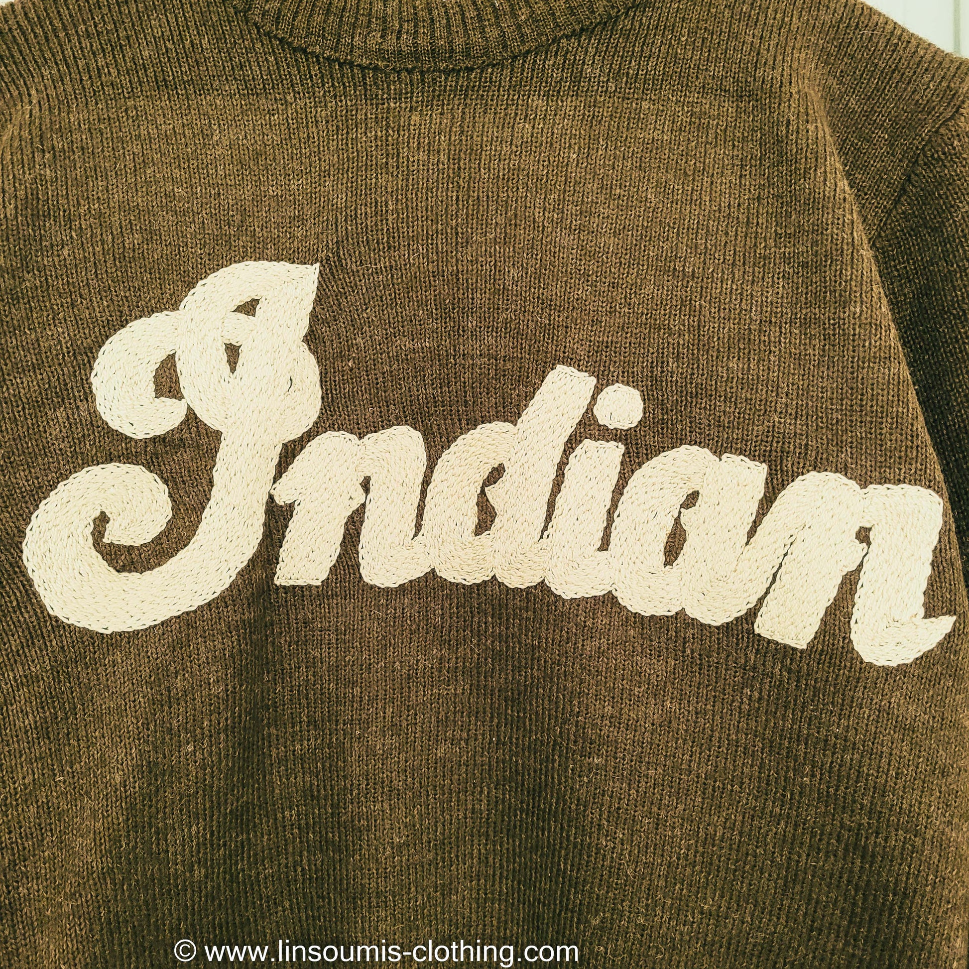 Rare french1949 deadstock jersey hand embroidered chainstitch method jersey brodée à la main INDIAN - L'Insoumis Clothing