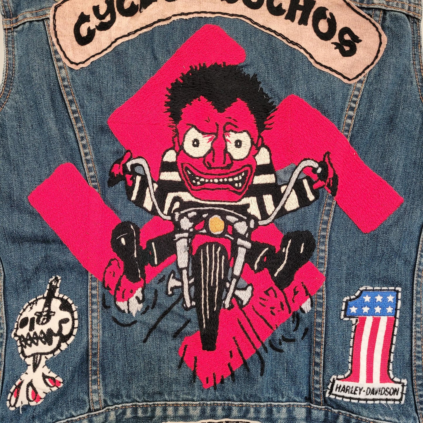 "Cycle psychos" chainstitched by hand Levi's Jacket/ Veste levis vintage brodée main et patchée - L'Insoumis Clothing