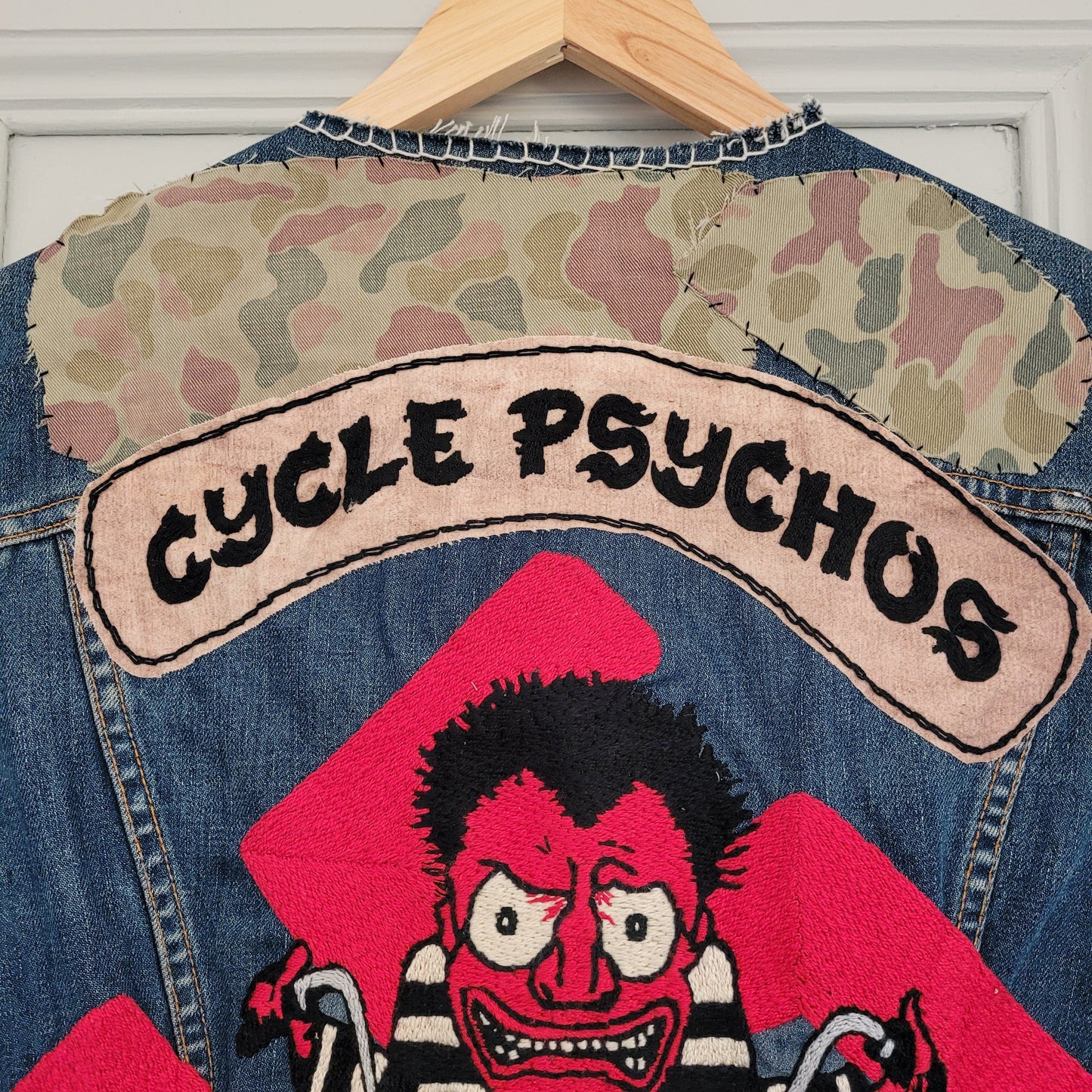 "Cycle psychos" chainstitched by hand Levi's Jacket/ Veste levis vintage brodée main et patchée - L'Insoumis Clothing