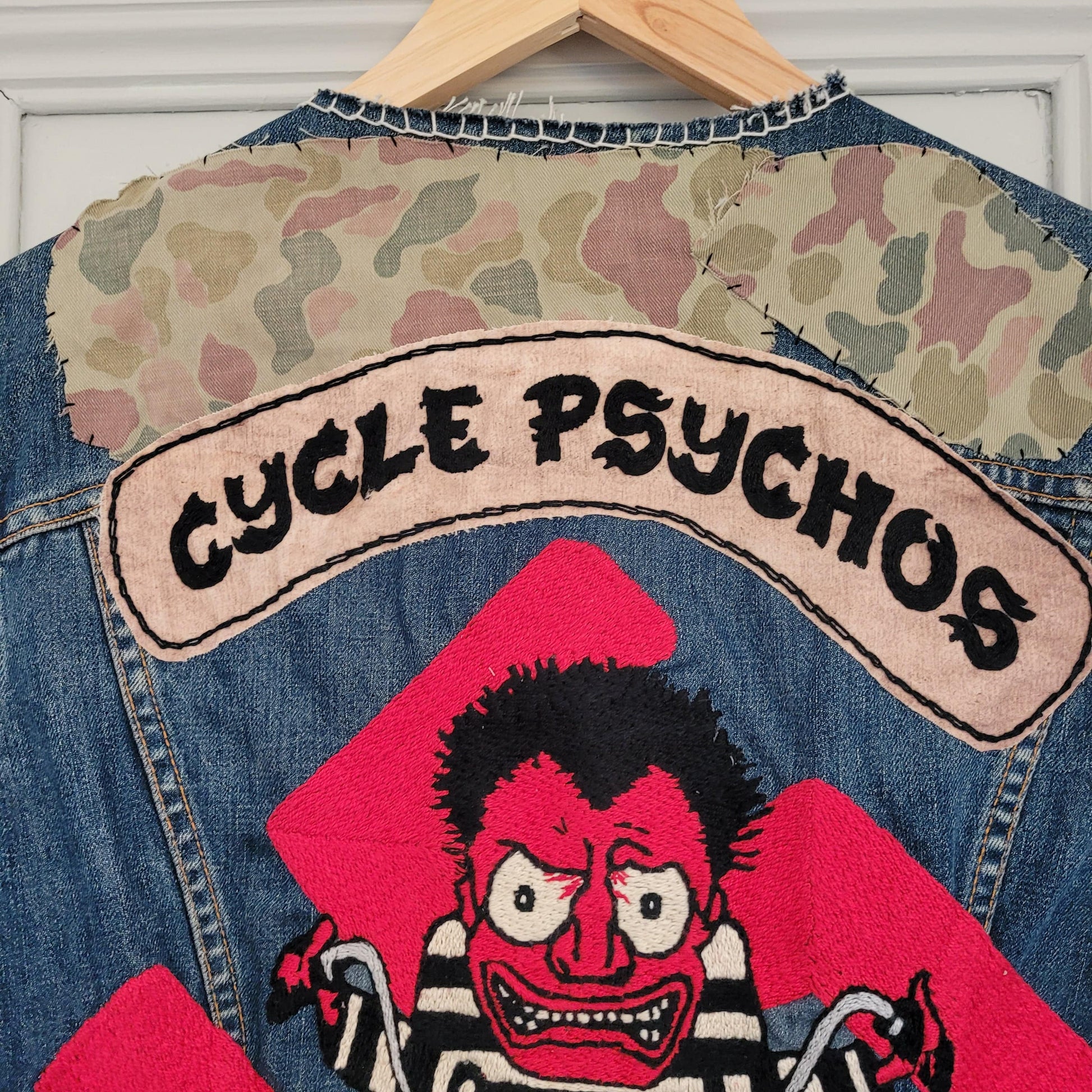 "Cycle psychos" chainstitched by hand Levi's Jacket/ Veste levis vintage brodée main et patchée - L'Insoumis Clothing