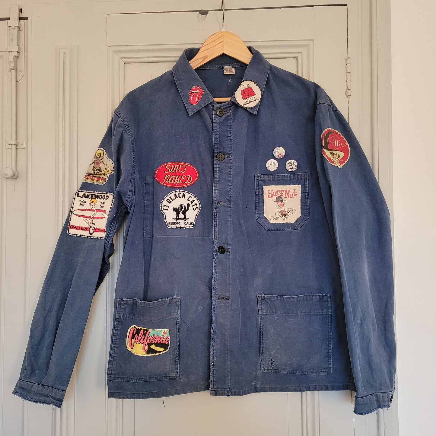 In loving memory of ED "Big Daddy" Roth handpainted french 50's workwear jacket SurFinkl - L'Insoumis Clothing