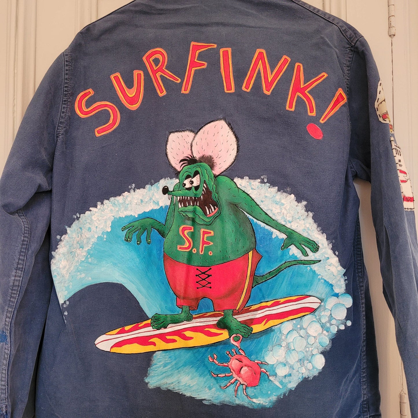 In loving memory of ED "Big Daddy" Roth handpainted french 50's workwear jacket SurFinkl - L'Insoumis Clothing