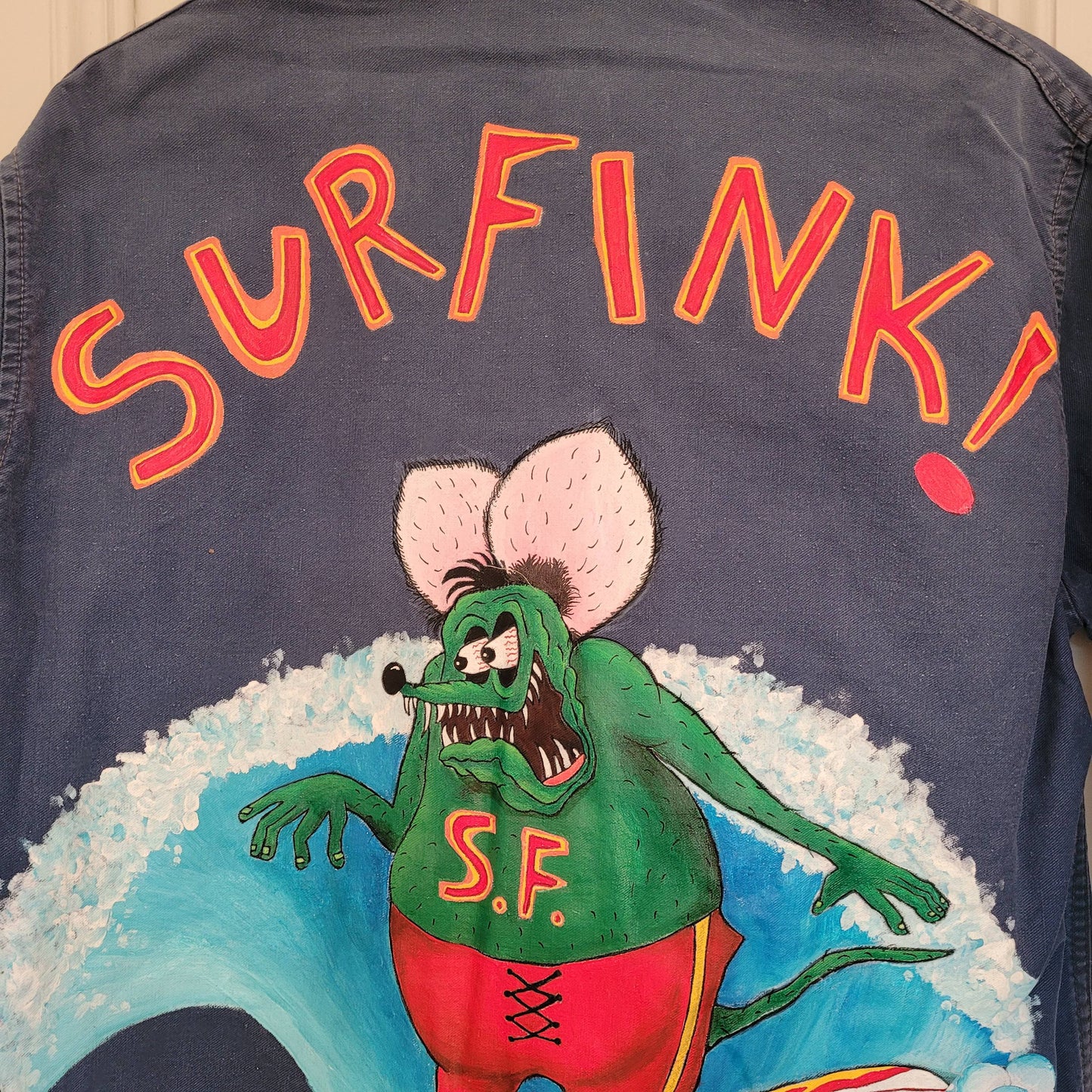 In loving memory of ED "Big Daddy" Roth handpainted french 50's workwear jacket SurFinkl - L'Insoumis Clothing