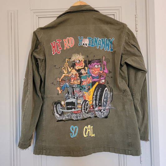 In loving memory of ED "Big Daddy" Roth handpainted french 50's miliray jacket surfer hot rod - L'Insoumis Clothing