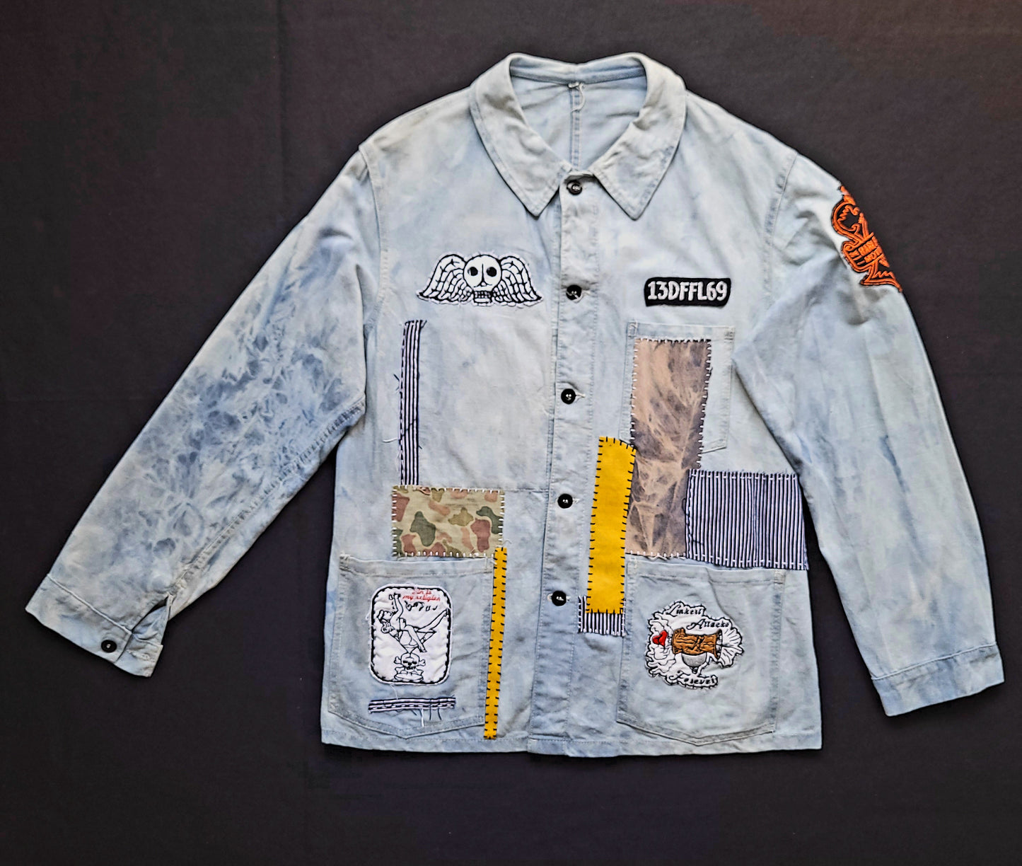 Veste de Travail française personnalisée "The angels and the motorcycle " TATTOO OLD SCHOOL - PUNK & COTON