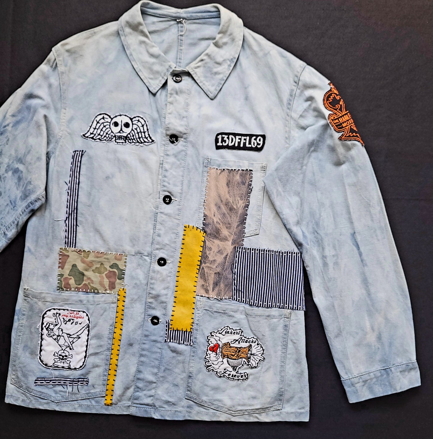 Veste de Travail française personnalisée "The angels and the motorcycle " TATTOO OLD SCHOOL - PUNK & COTON