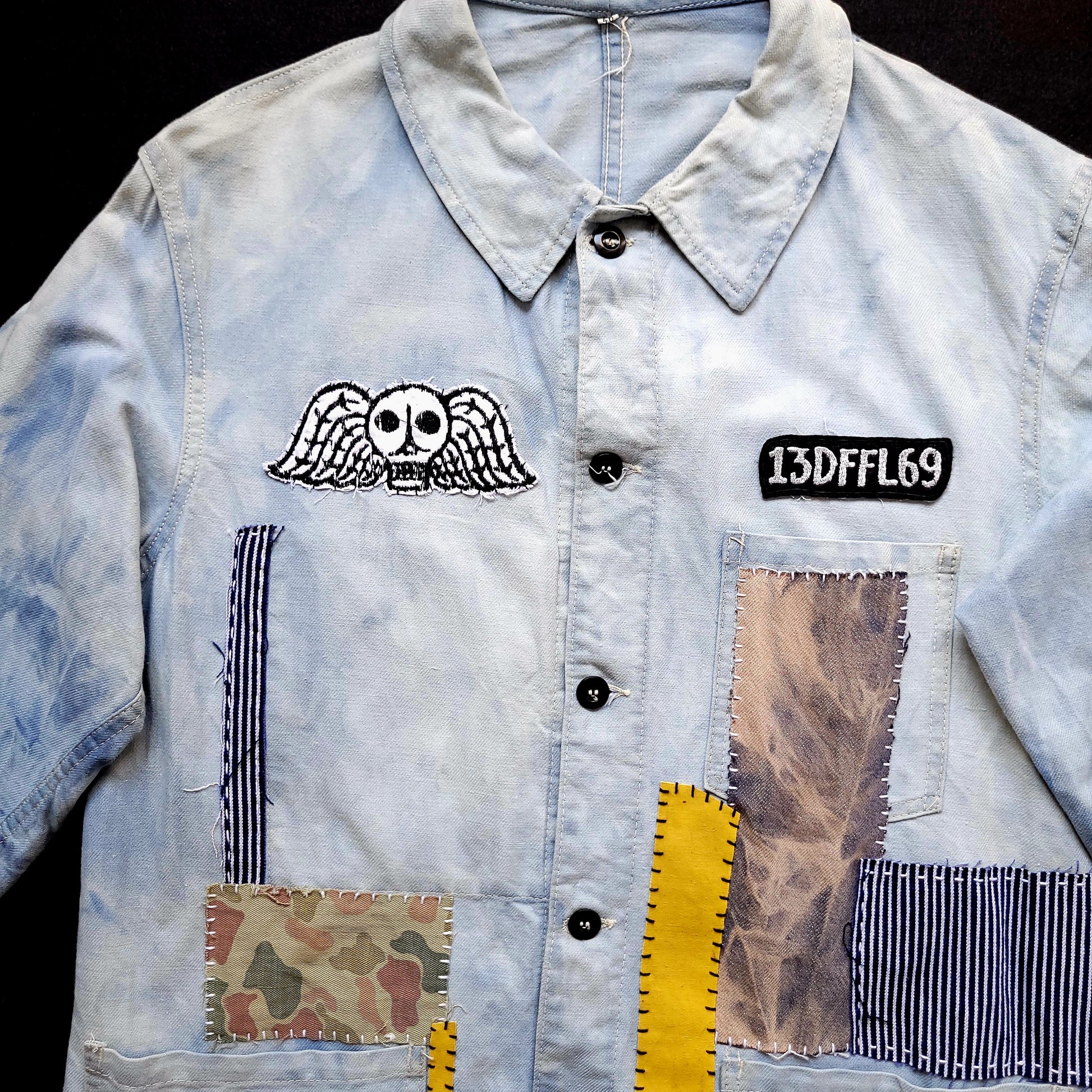 Veste de Travail française personnalisée "The angels and the motorcycle " TATTOO OLD SCHOOL - PUNK & COTON