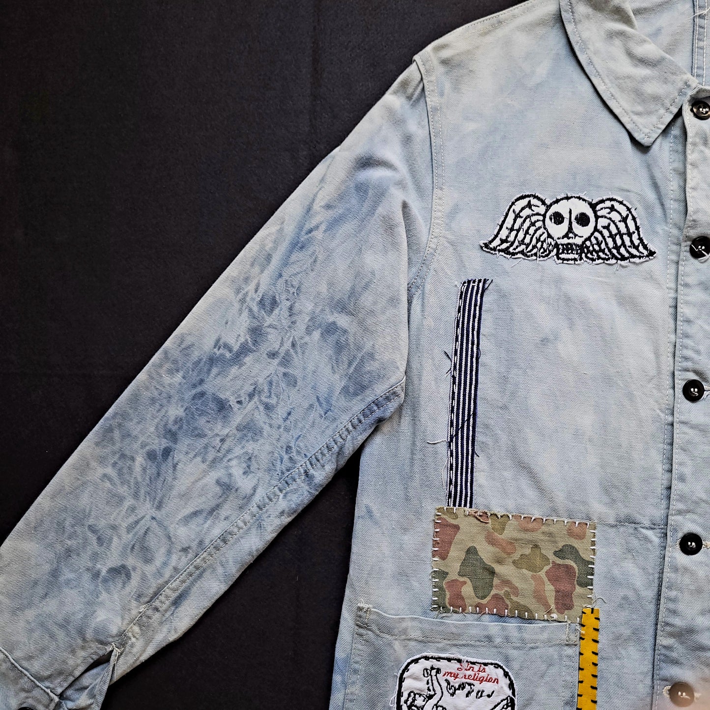 Veste de Travail française personnalisée "The angels and the motorcycle " TATTOO OLD SCHOOL - PUNK & COTON