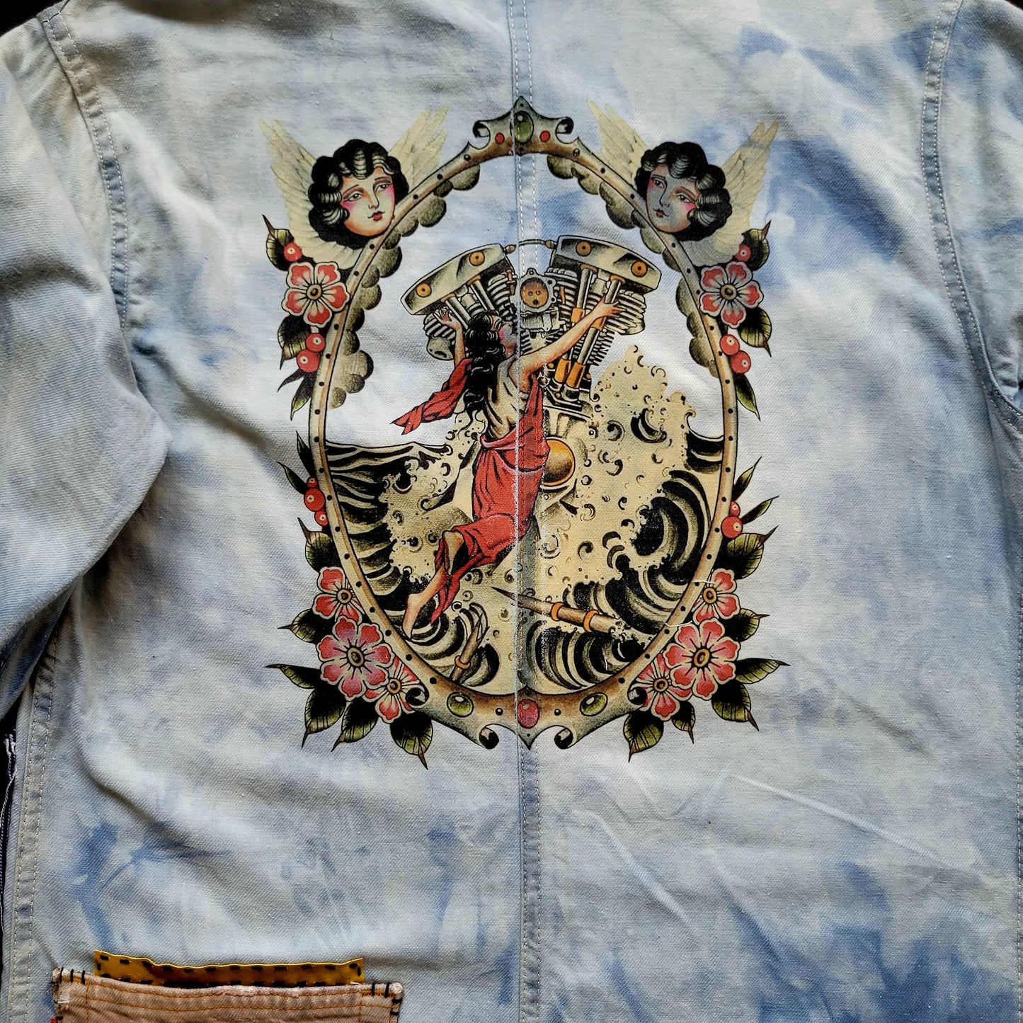 Veste de Travail française personnalisée "The angels and the motorcycle " TATTOO OLD SCHOOL - PUNK & COTON