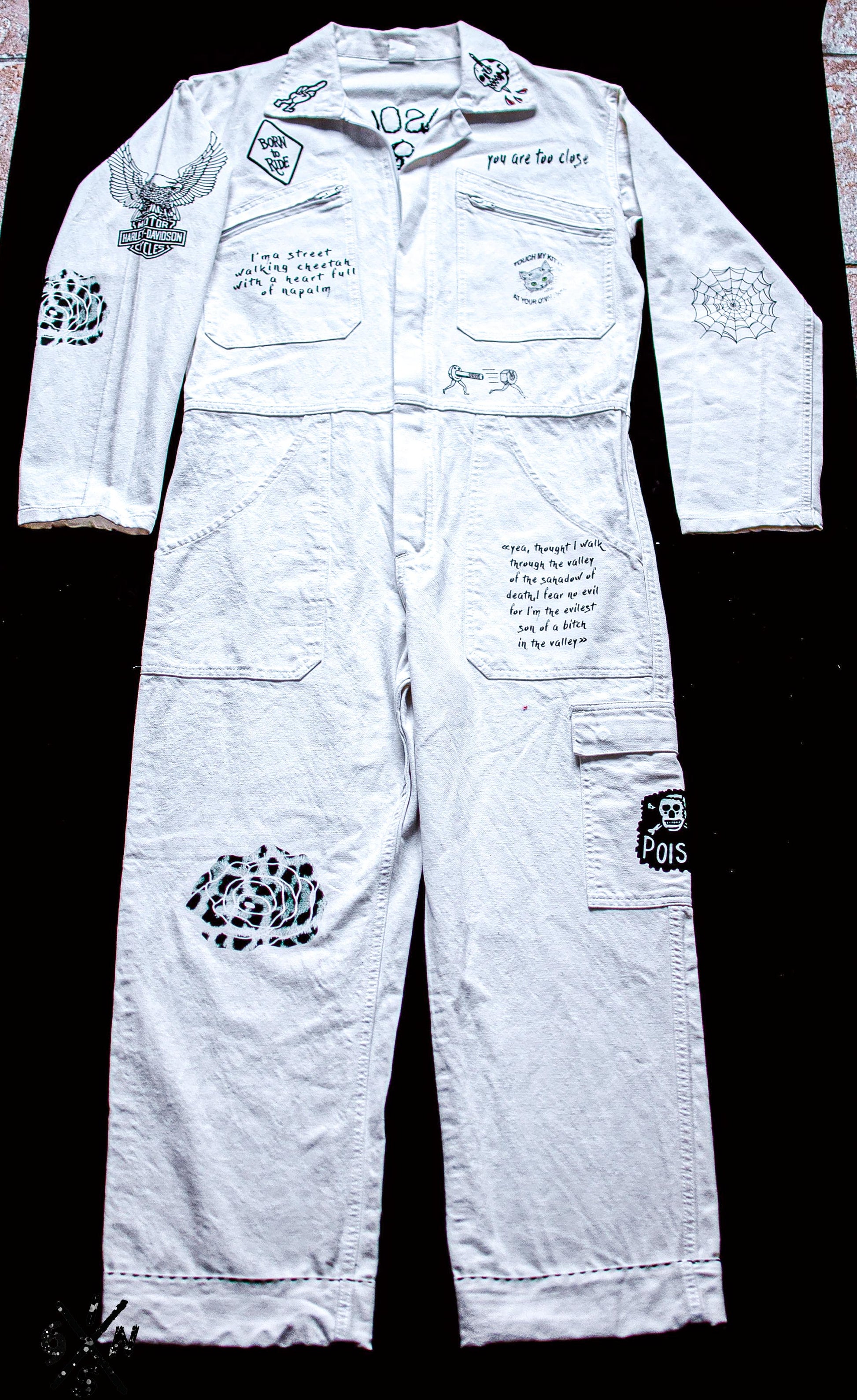 White french 70's coverall hand broidered and screen printed - L'Insoumis Clothing