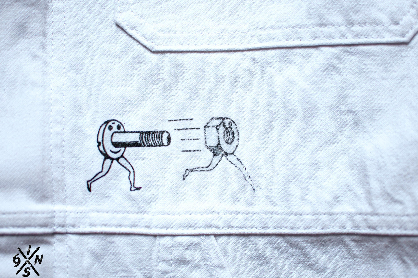 White french 70's coverall hand broidered and screen printed - L'Insoumis Clothing