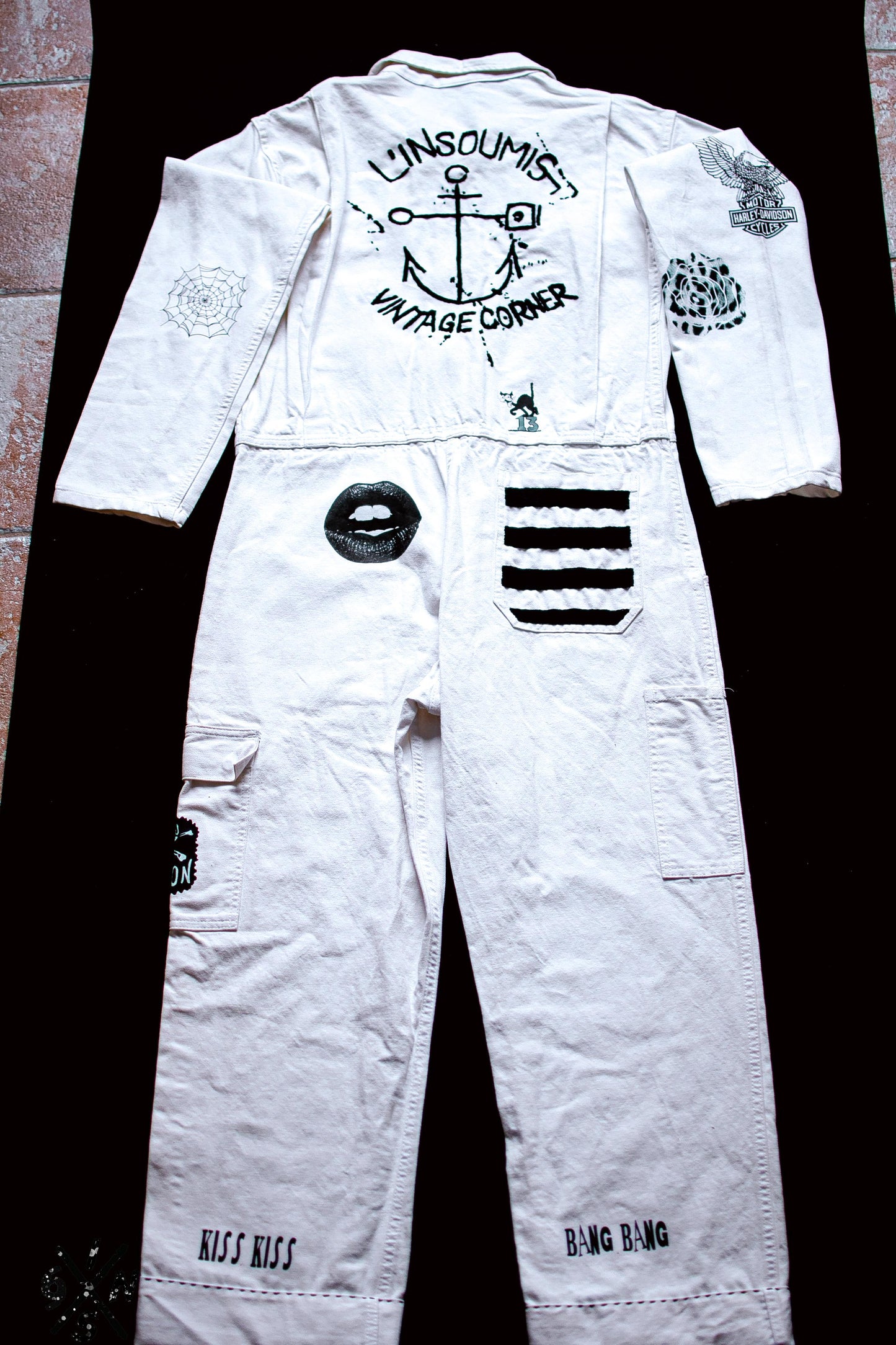 White french 70's coverall hand broidered and screen printed - L'Insoumis Clothing