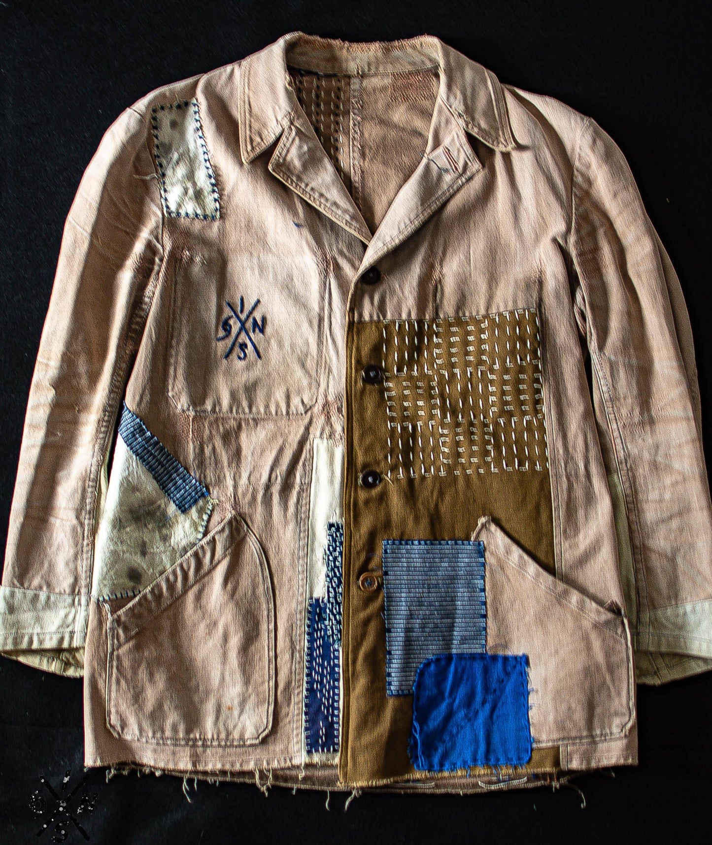 Antic 40's french distressed 3 pockets jacket with Boro and Sashiko - L'Insoumis Clothing