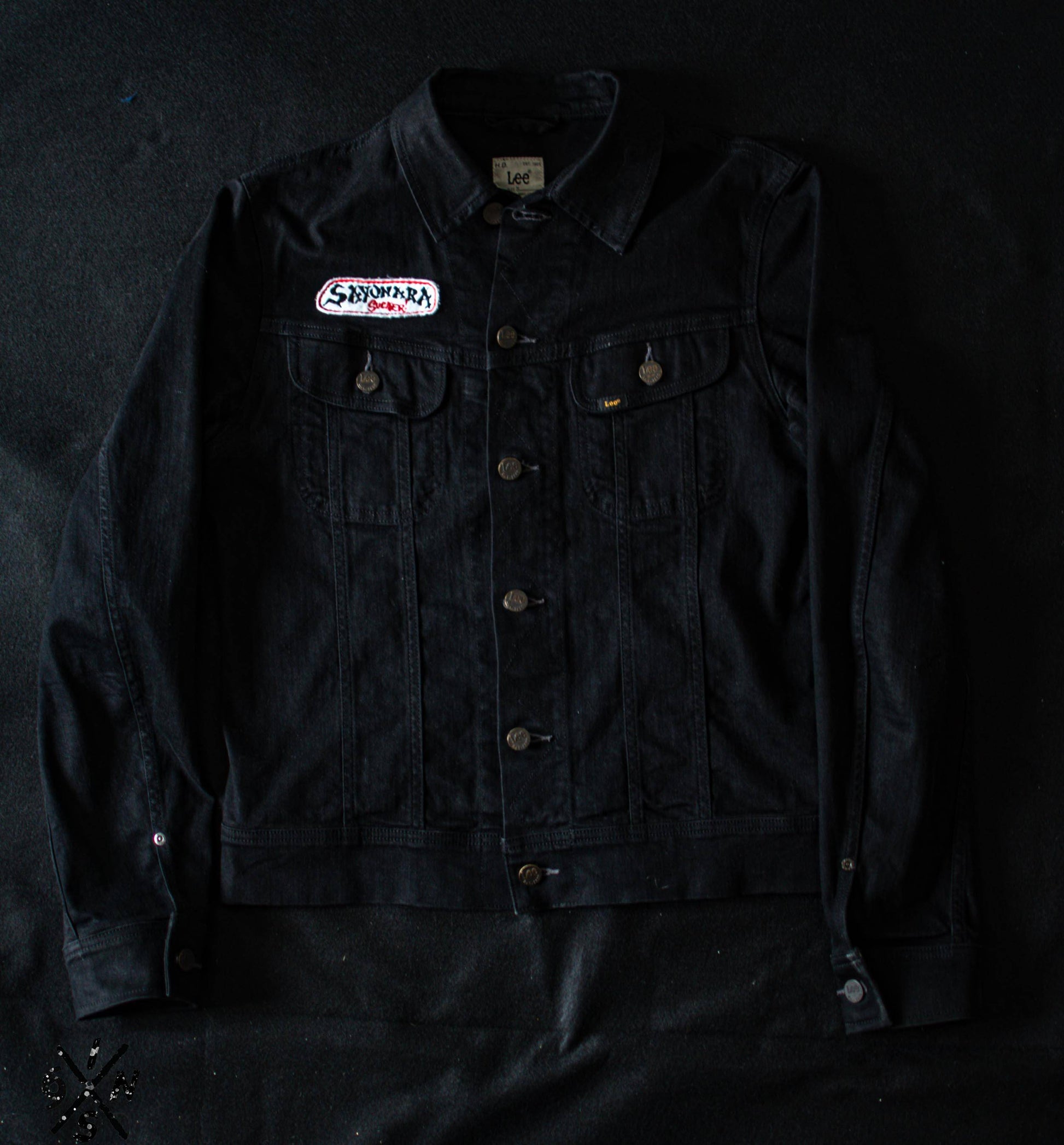 Black denim Lee Riders jacket hand embroidered. - L'Insoumis Clothing