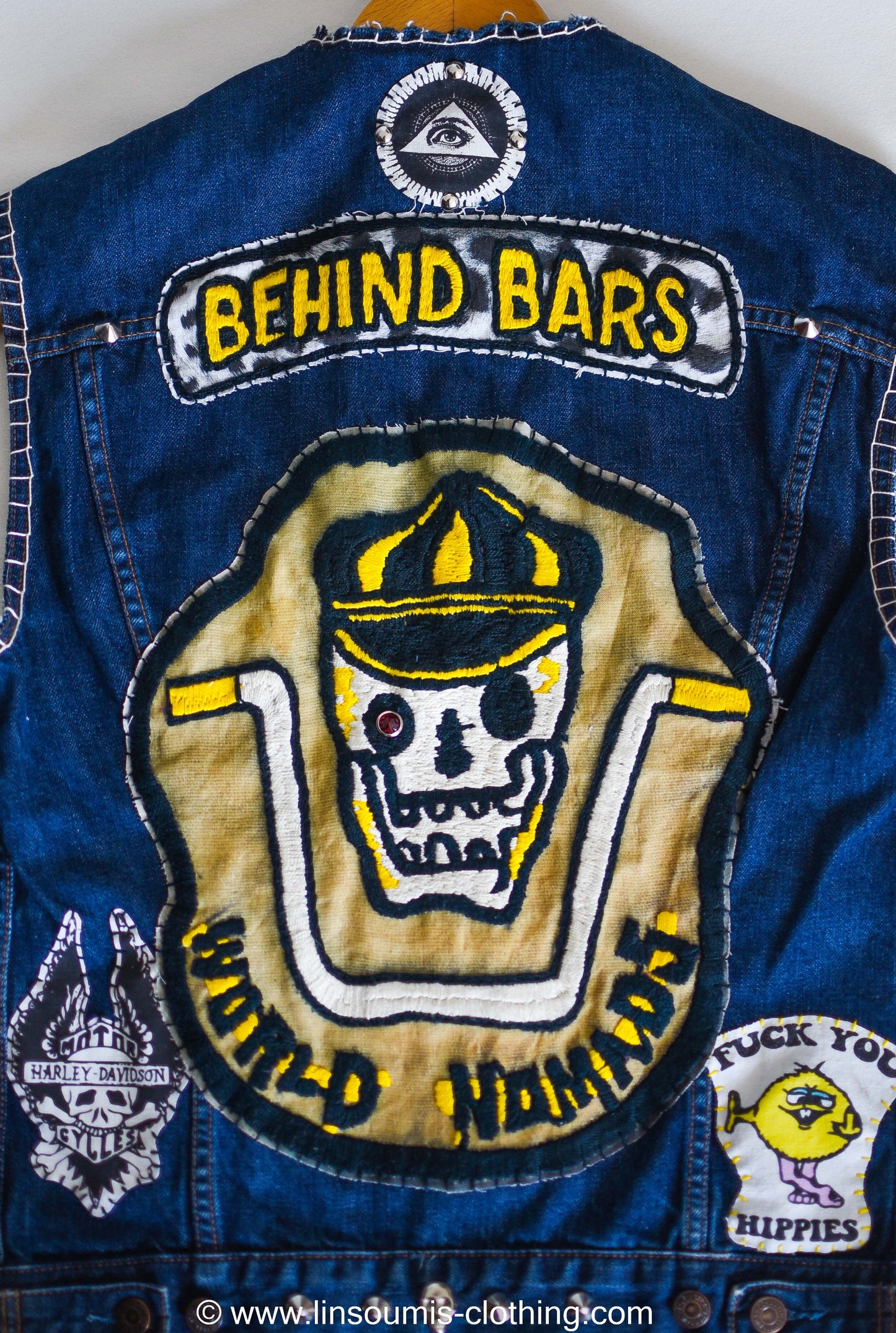 2nd version  "Behind bars" chainstitched by hand Levi's Jacket/ Veste levis vintage brodée main et patchée