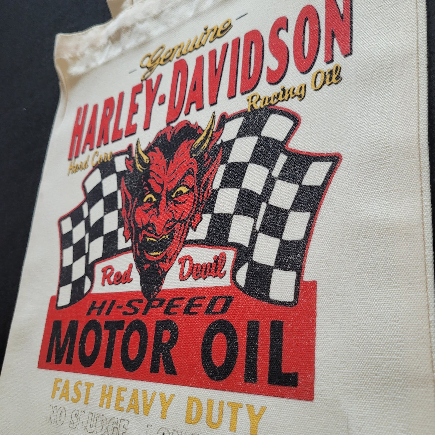 Eco Tote Bag "HARLEY-DAVIDSON MOTOR OIL" Devil vintage design - PUNK & COTON