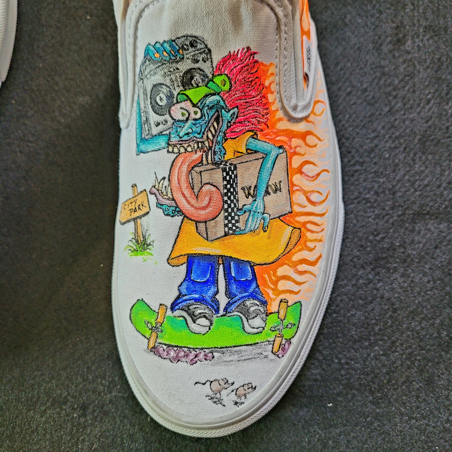 VANS "RAT FINK & MONSTER FINK SKATE" Slip On peintes à la main by Punk & Coton - PUNK & COTON