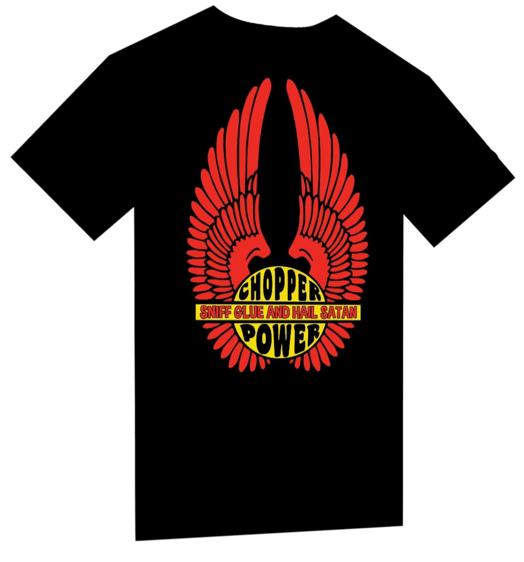 T-Shirt "Chopper Power Sniff Glue and Hail Satan" BIKE MOTO OLD VINTAGE DESIGN LOGO - PUNK & COTON