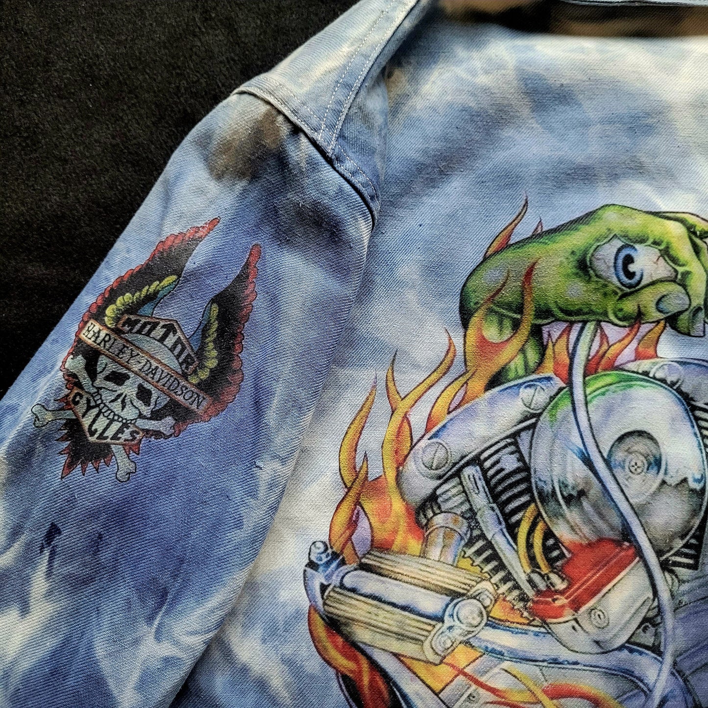 New French Workwear Jacket bleached in loving  memory to the artist Pan signed by the Shop Punk and Coton