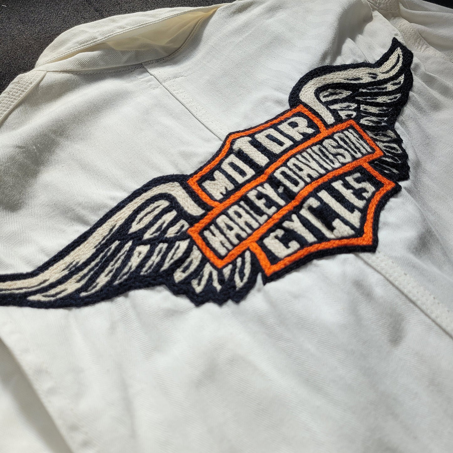 Coverall 40's LEE UNION-ALLS HBT hand embroidered chainstitch method combinaison  brodée à la main HARLEY-DAVIDSON - PUNK & COTON