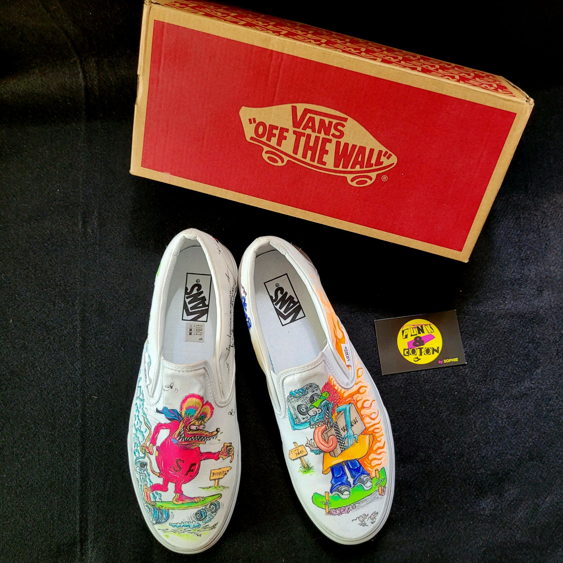 VANS "RAT FINK & MONSTER FINK SKATE" Slip On peintes à la main by Punk & Coton - PUNK & COTON