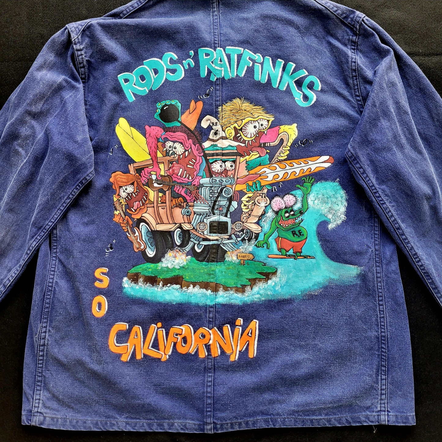 In loving memory of ED "Big Daddy" Roth handpainted french 70s jacket Rat Fink Hotrod California - PUNK & COTON