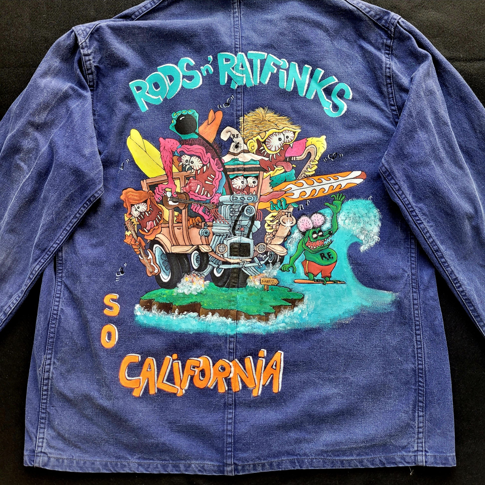 In loving memory of ED "Big Daddy" Roth handpainted french 70s jacket Rat Fink Hotrod California - PUNK & COTON