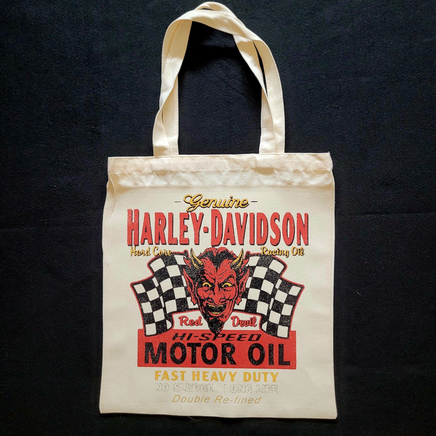 Eco Tote Bag "HARLEY-DAVIDSON MOTOR OIL" Devil vintage design - PUNK & COTON