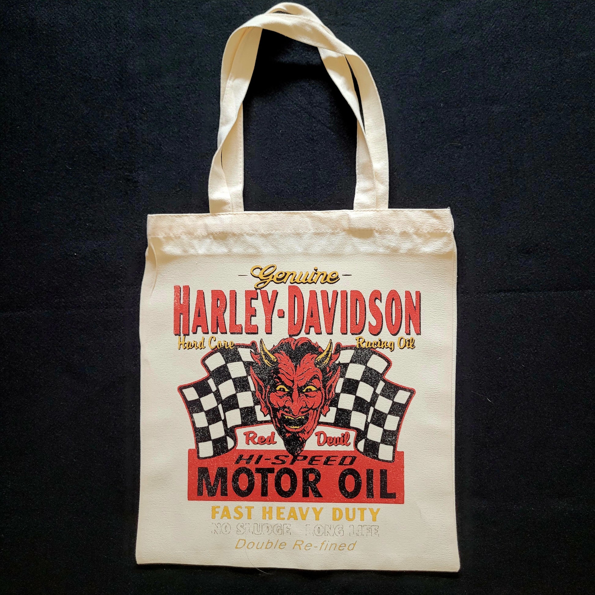 Eco Tote Bag "HARLEY-DAVIDSON MOTOR OIL" Devil vintage design - PUNK & COTON