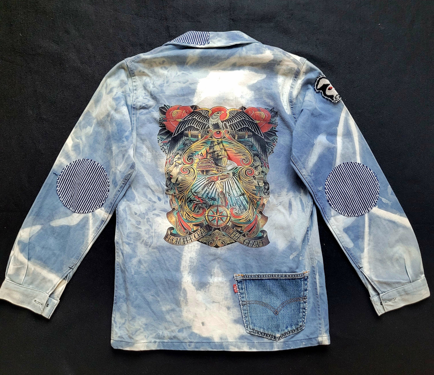 Veste de Travail française personnalisée "Old School tattoo The Sea" & Boro / Sashiko by Sophie - PUNK & COTON