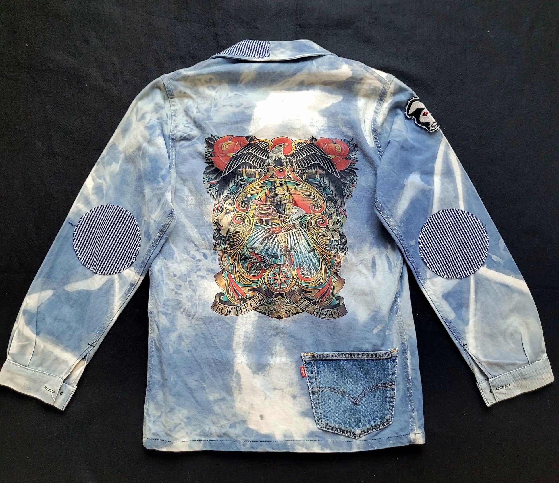 Veste de Travail française personnalisée "Old School tattoo The Sea" & Boro / Sashiko by Sophie - PUNK & COTON