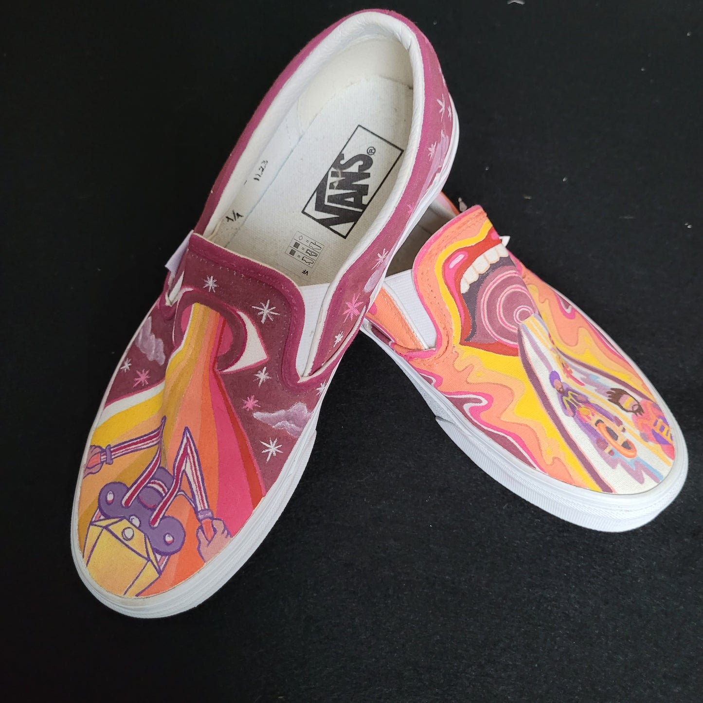 VANS "Chopper Life Psychedelic " Slip On peintes à la main by Punk & Coton