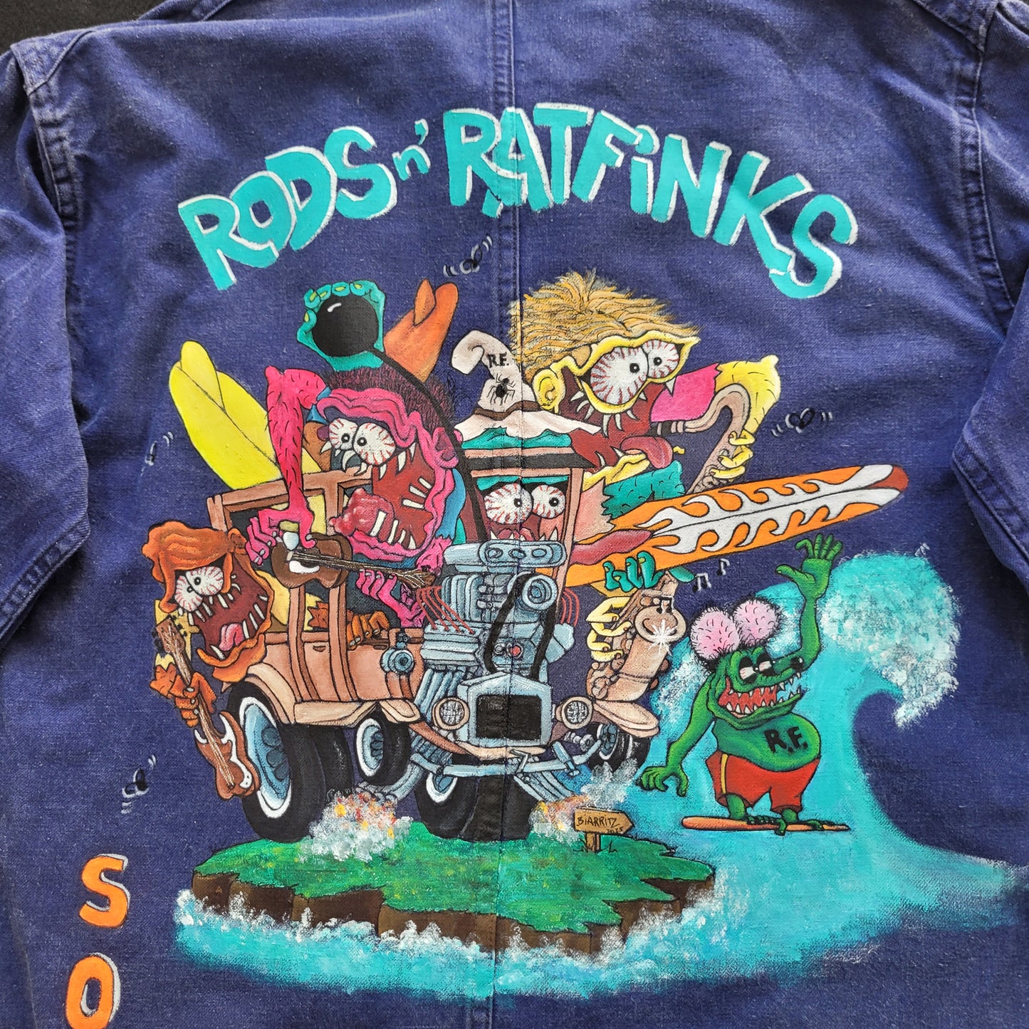 In loving memory of ED "Big Daddy" Roth handpainted french 70s jacket Rat Fink Hotrod California - PUNK & COTON