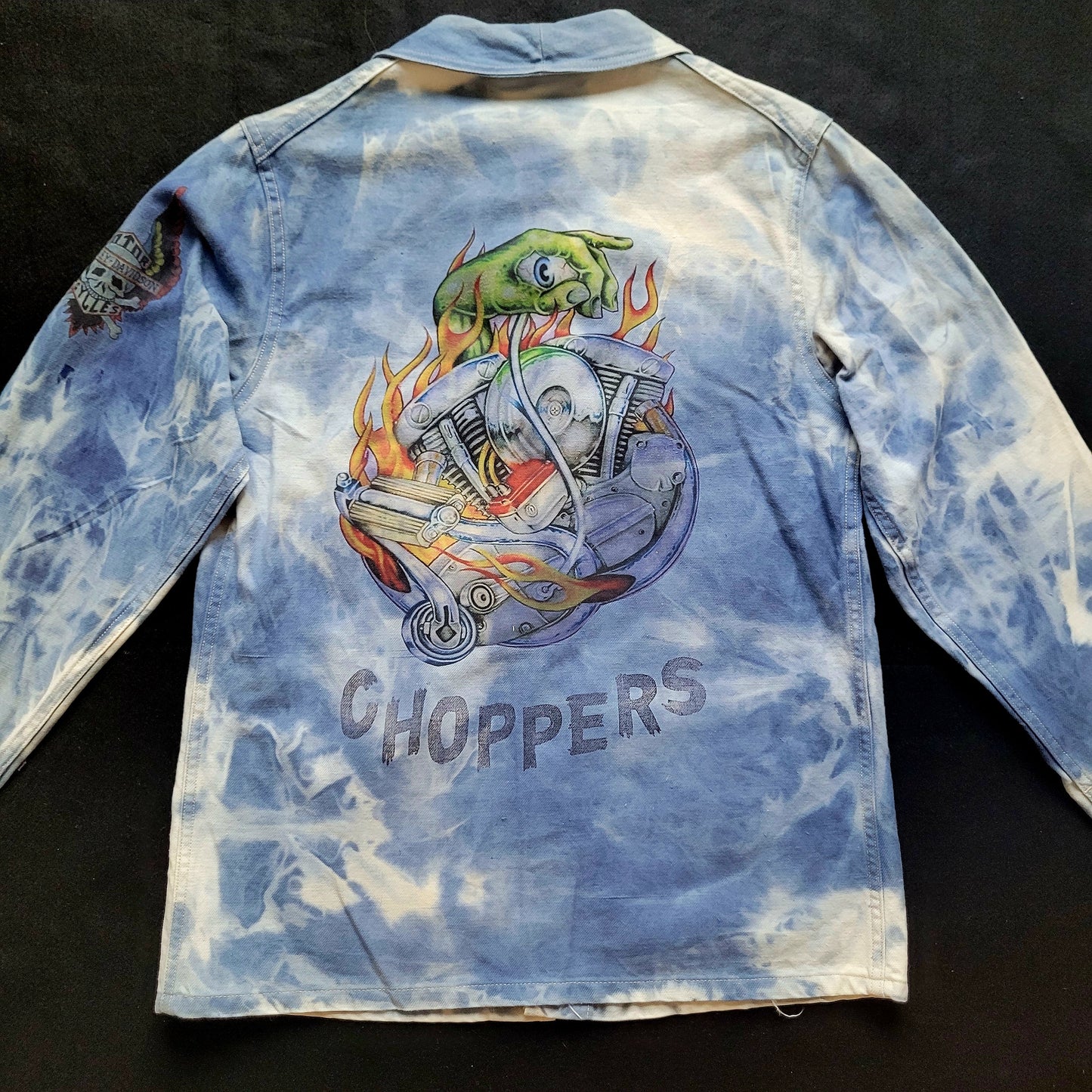 New French Workwear Jacket bleached in loving  memory to the artist Pan signed by the Shop Punk and Coton