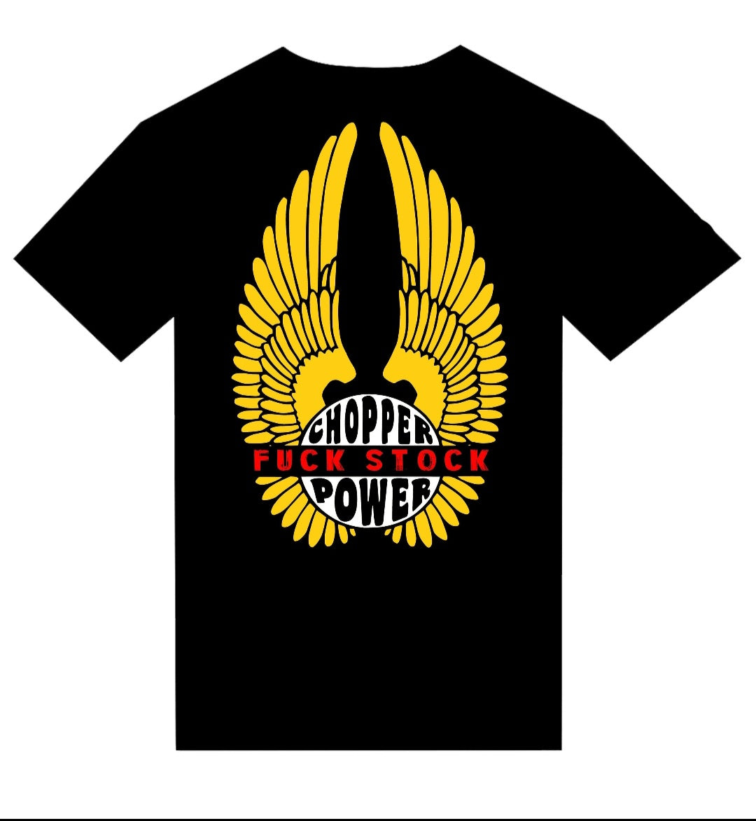 T-Shirt "Chopper Power Fuck Stock" Yellow version BIKE OLD VINTAGE DESIGN - PUNK & COTON