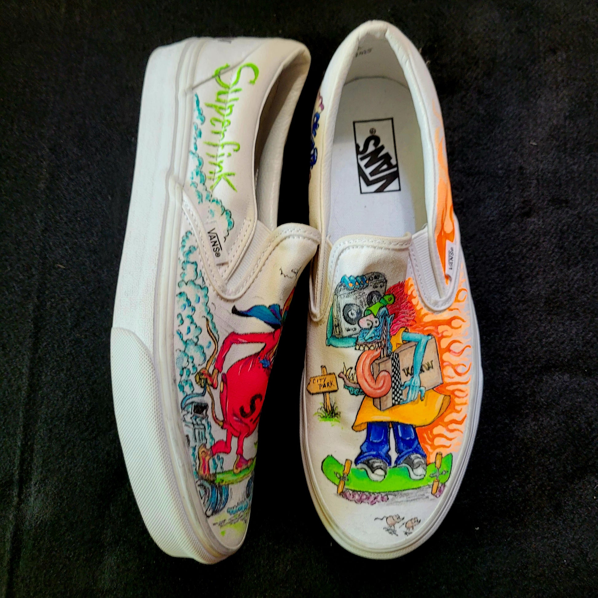 VANS "RAT FINK & MONSTER FINK SKATE" Slip On peintes à la main by Punk & Coton - PUNK & COTON