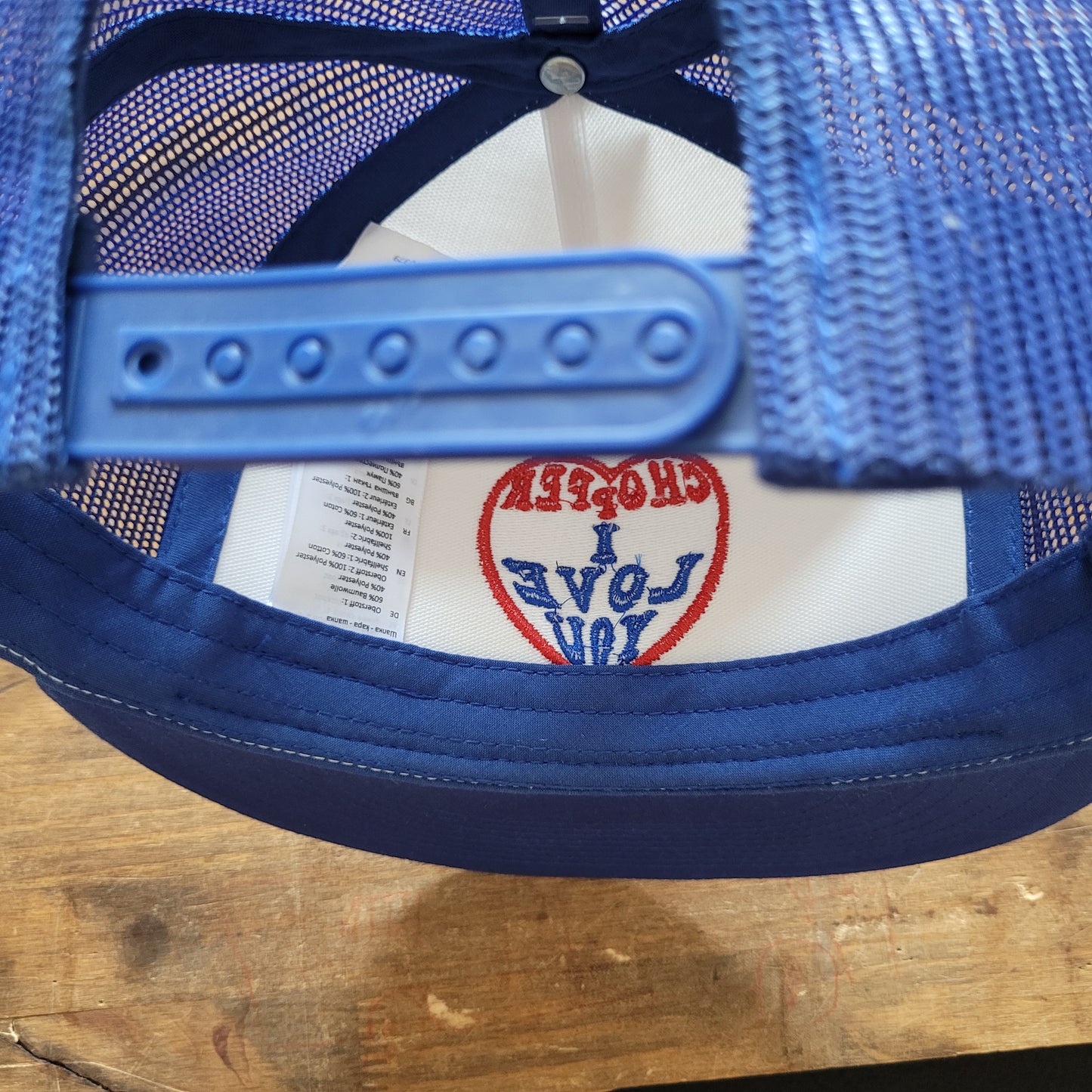 Trucker Cap  Brodé "CHOPPER I LOVE YOU" Version Fond Blanc / Bleu - PUNK & COTON