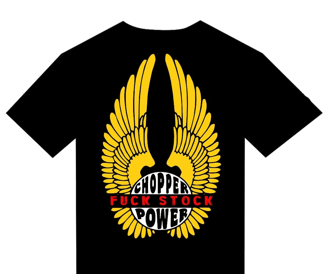 T-Shirt "Chopper Power Fuck Stock" Yellow version BIKE OLD VINTAGE DESIGN - PUNK & COTON