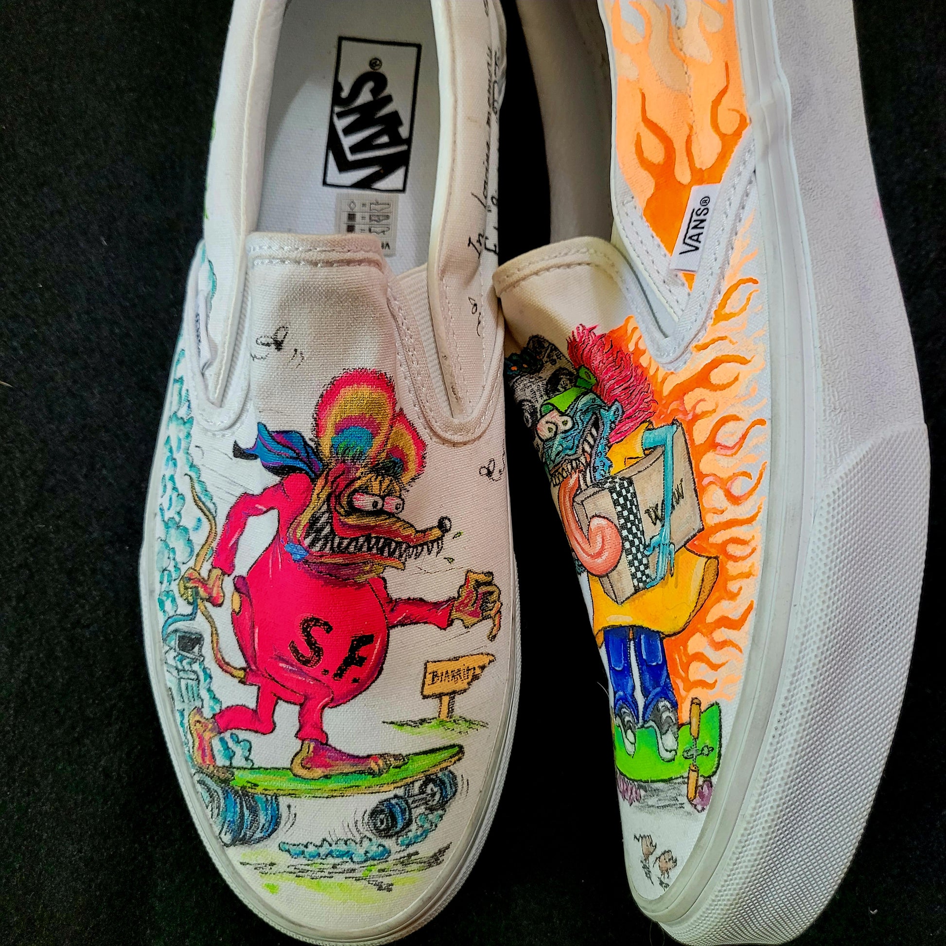 VANS "RAT FINK & MONSTER FINK SKATE" Slip On peintes à la main by Punk & Coton - PUNK & COTON