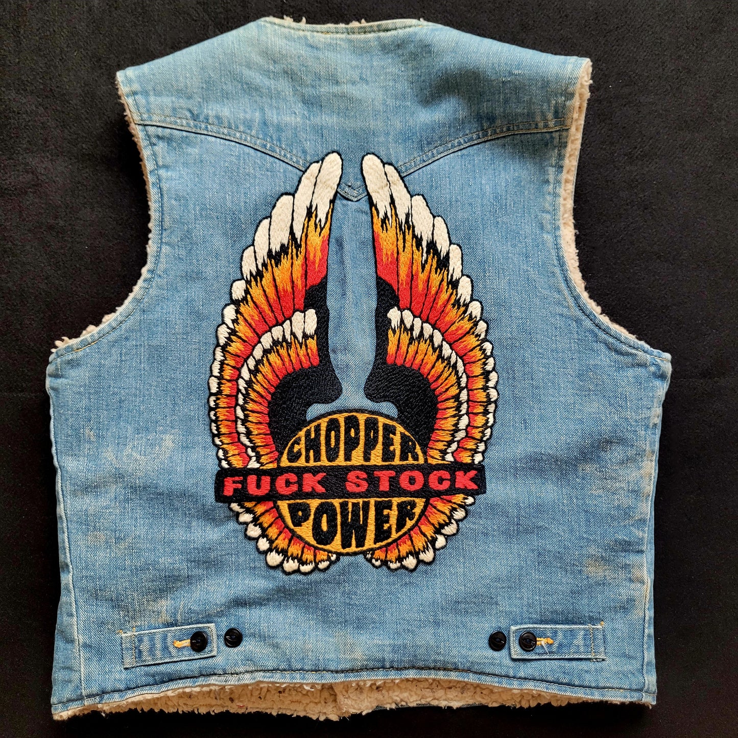 Jacket Storm Rider "Chopper Power Fuck Stock" brodée à la main par Sophie - PUNK & COTON