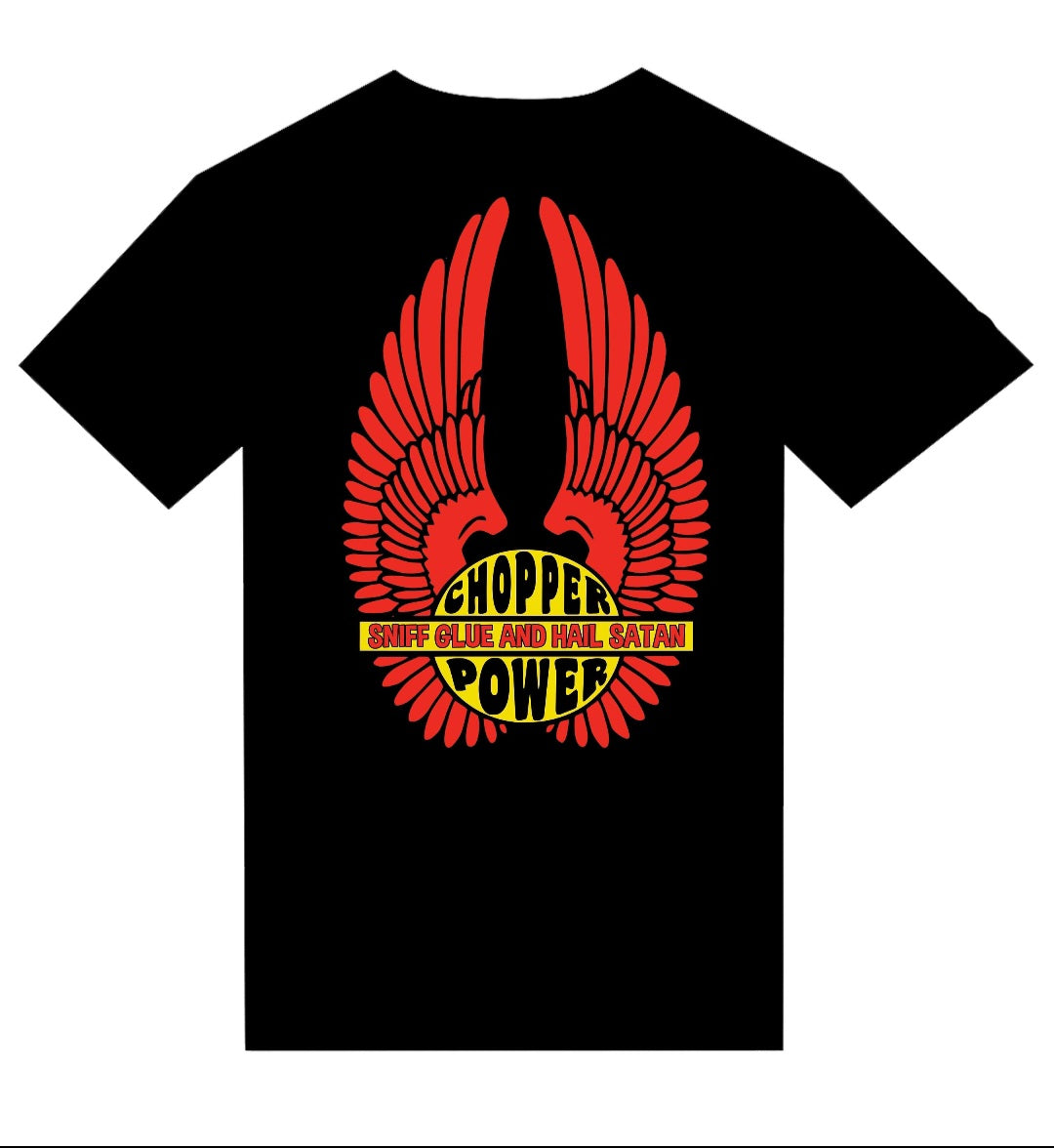 T-Shirt "Chopper Power Sniff Glue and Hail Satan" BIKE MOTO OLD VINTAGE DESIGN LOGO - PUNK & COTON