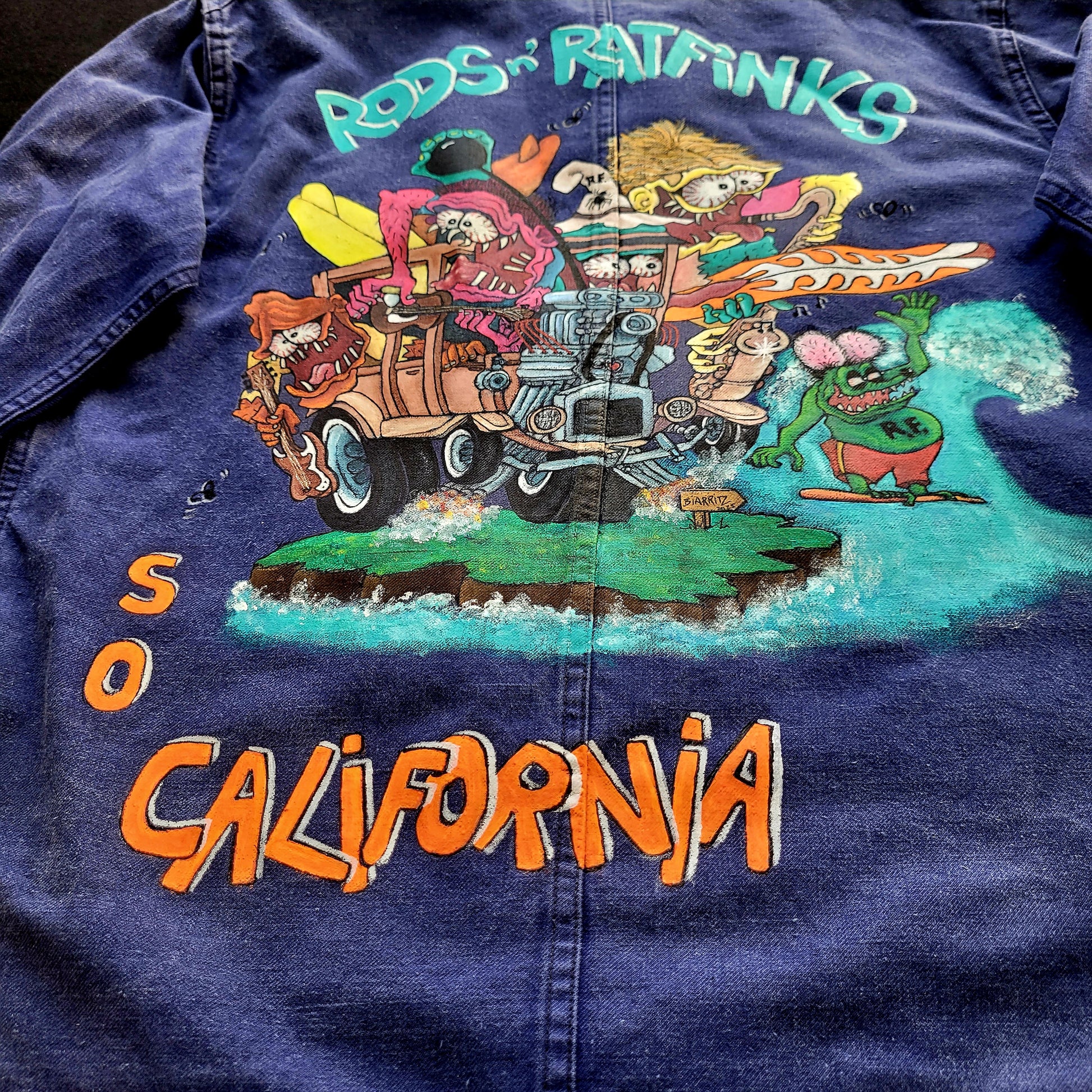 In loving memory of ED "Big Daddy" Roth handpainted french 70s jacket Rat Fink Hotrod California - PUNK & COTON