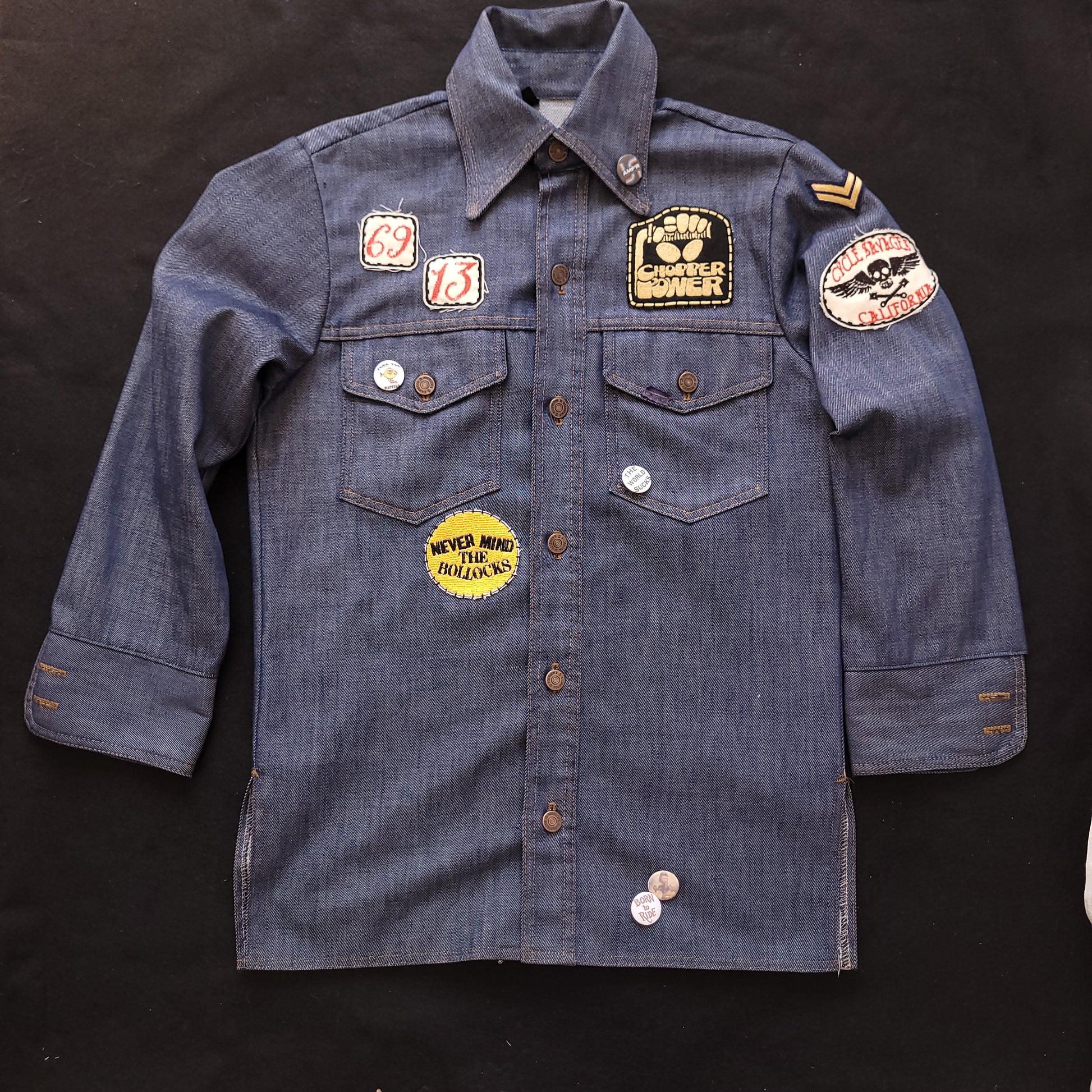 Veste sur-chemise années 70 brodée à la main  "Ride th Wave"  par Sophie Punk and Coton/ Handembroidery Jacket - PUNK & COTON