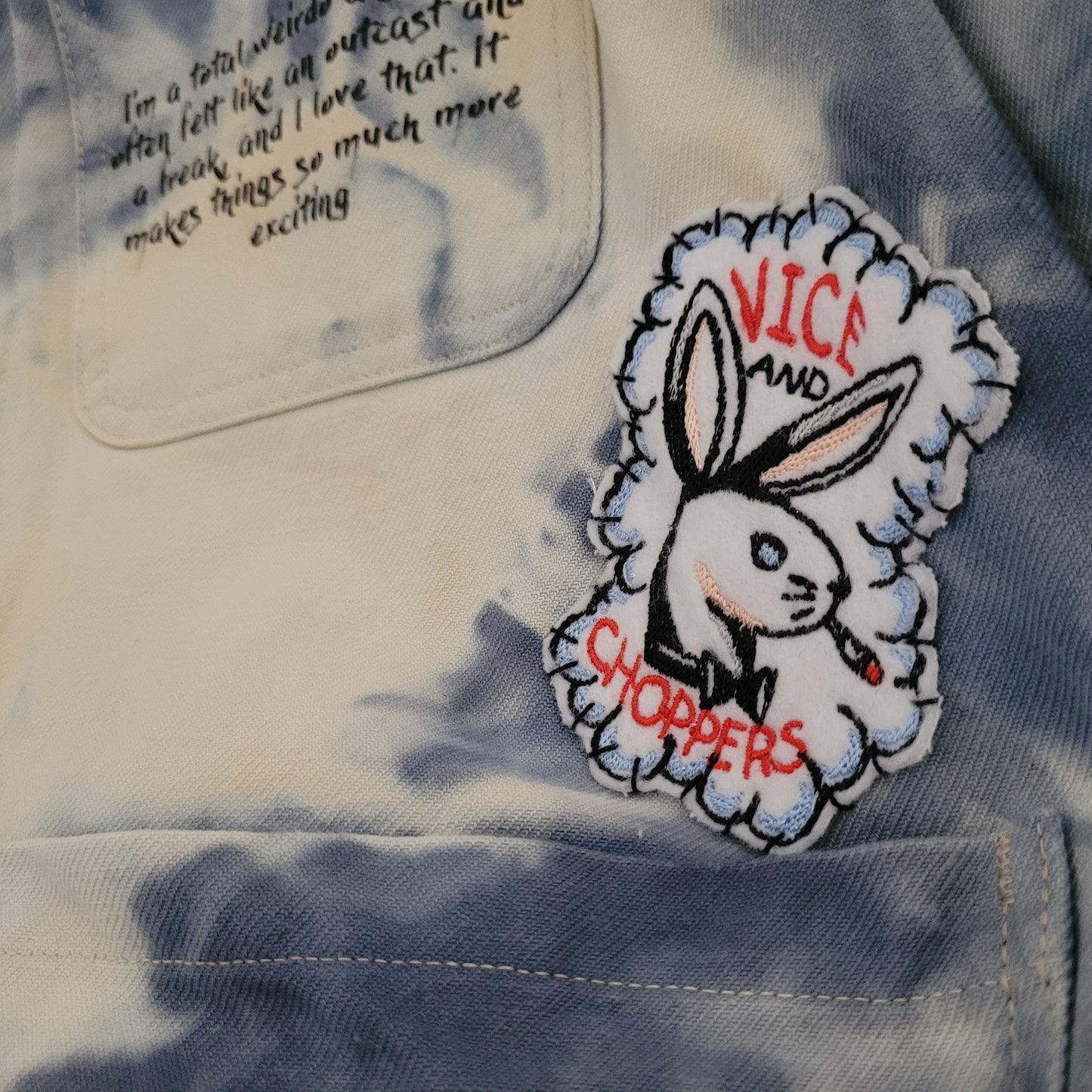 New French Workwear Jacket bleached in loving  memory to the artist Pan signed by the Shop Punk and Coton