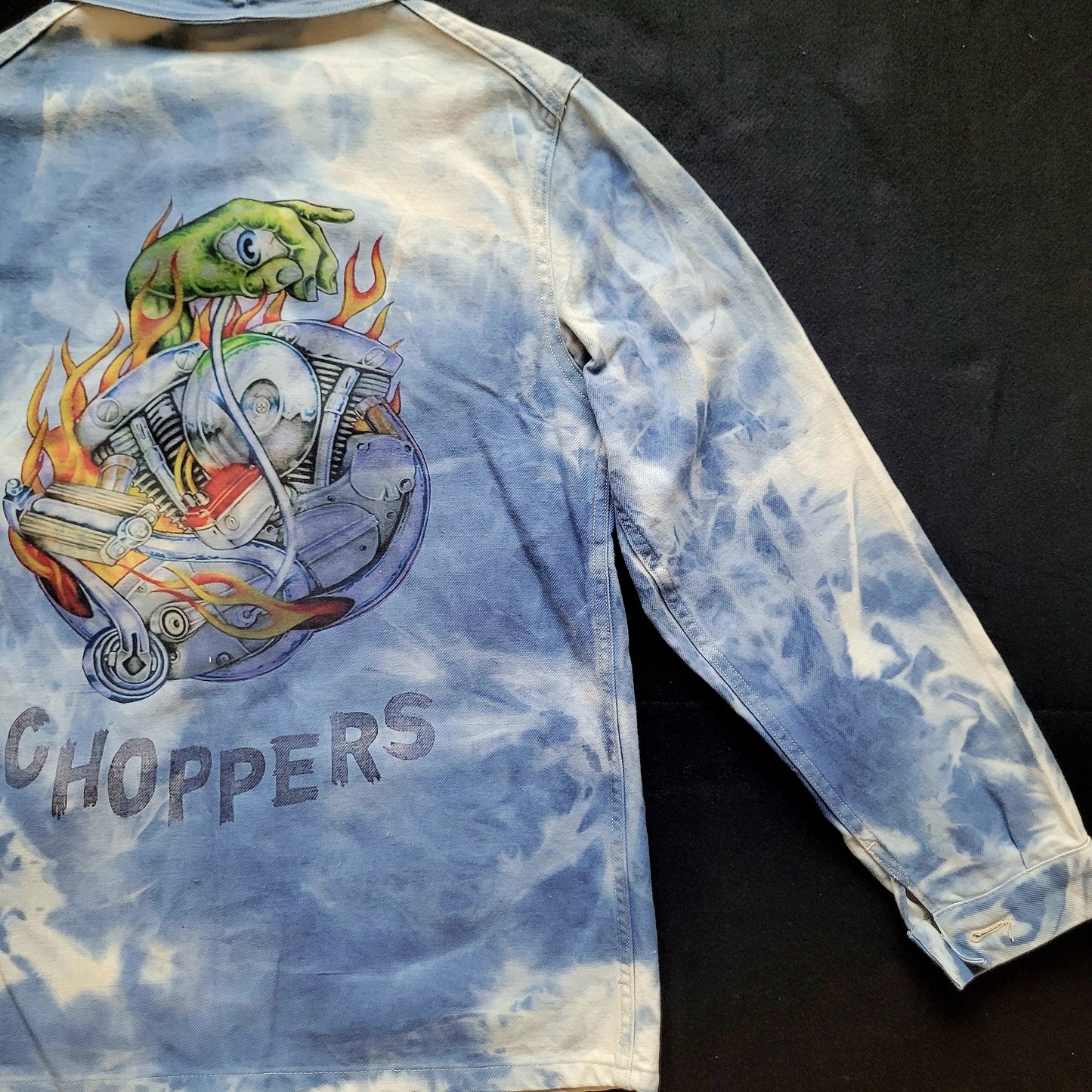 New French Workwear Jacket bleached in loving  memory to the artist Pan signed by the Shop Punk and Coton