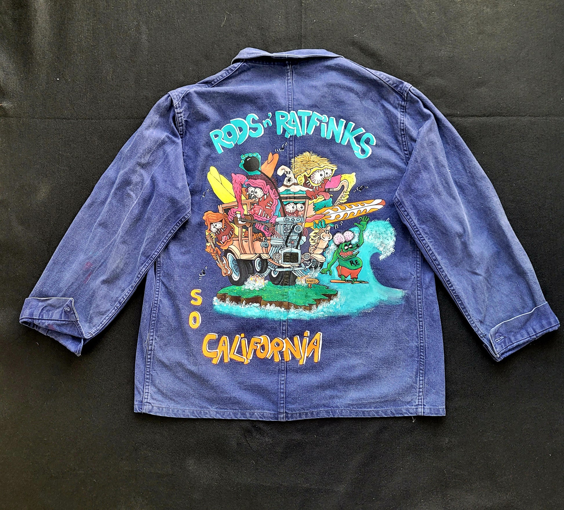 In loving memory of ED "Big Daddy" Roth handpainted french 70s jacket Rat Fink Hotrod California - PUNK & COTON