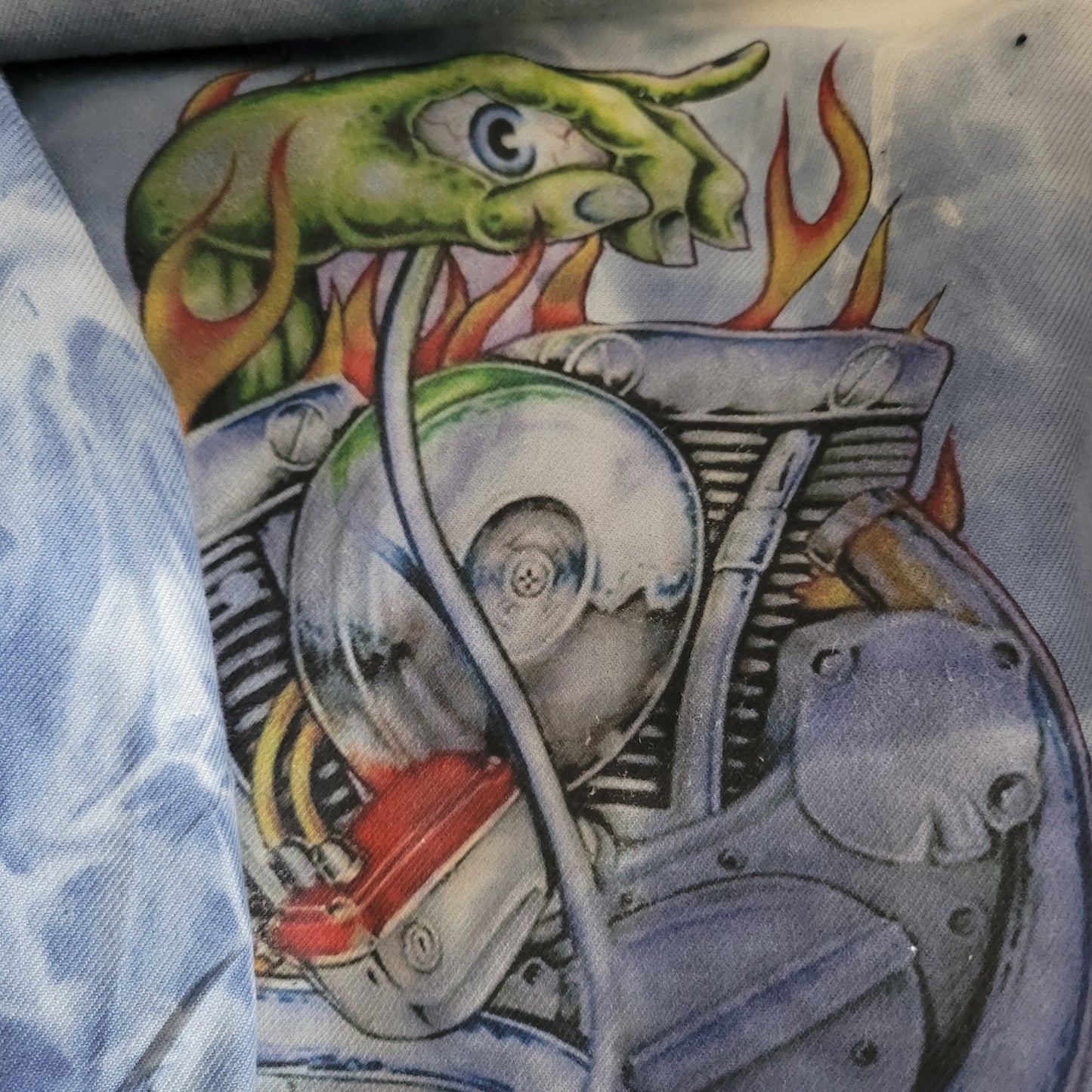 New French Workwear Jacket bleached in loving  memory to the artist Pan signed by the Shop Punk and Coton