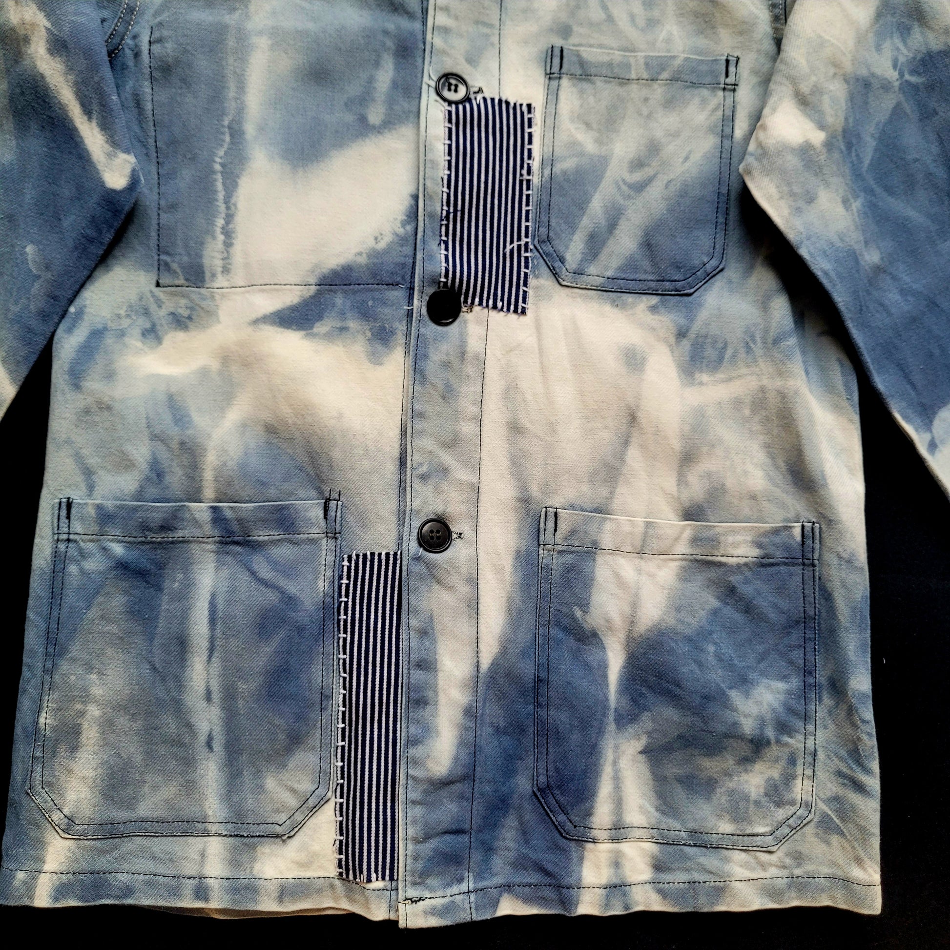 Veste de Travail française personnalisée "Old School tattoo The Sea" & Boro / Sashiko by Sophie - PUNK & COTON